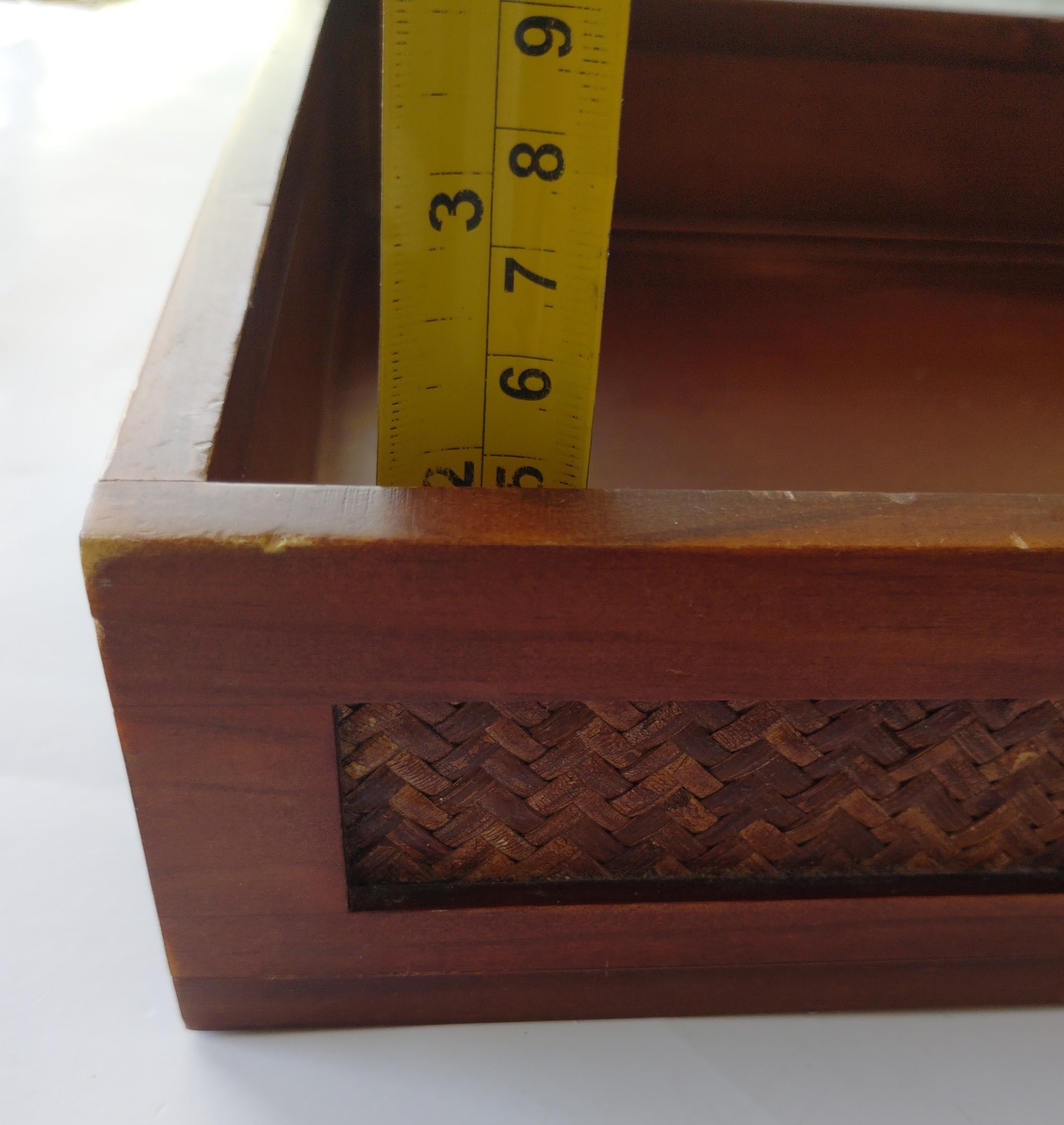 Vtg Wood Letter Tray Wicker Panels Wooden Desk Organizer Modern Mid Century Boho