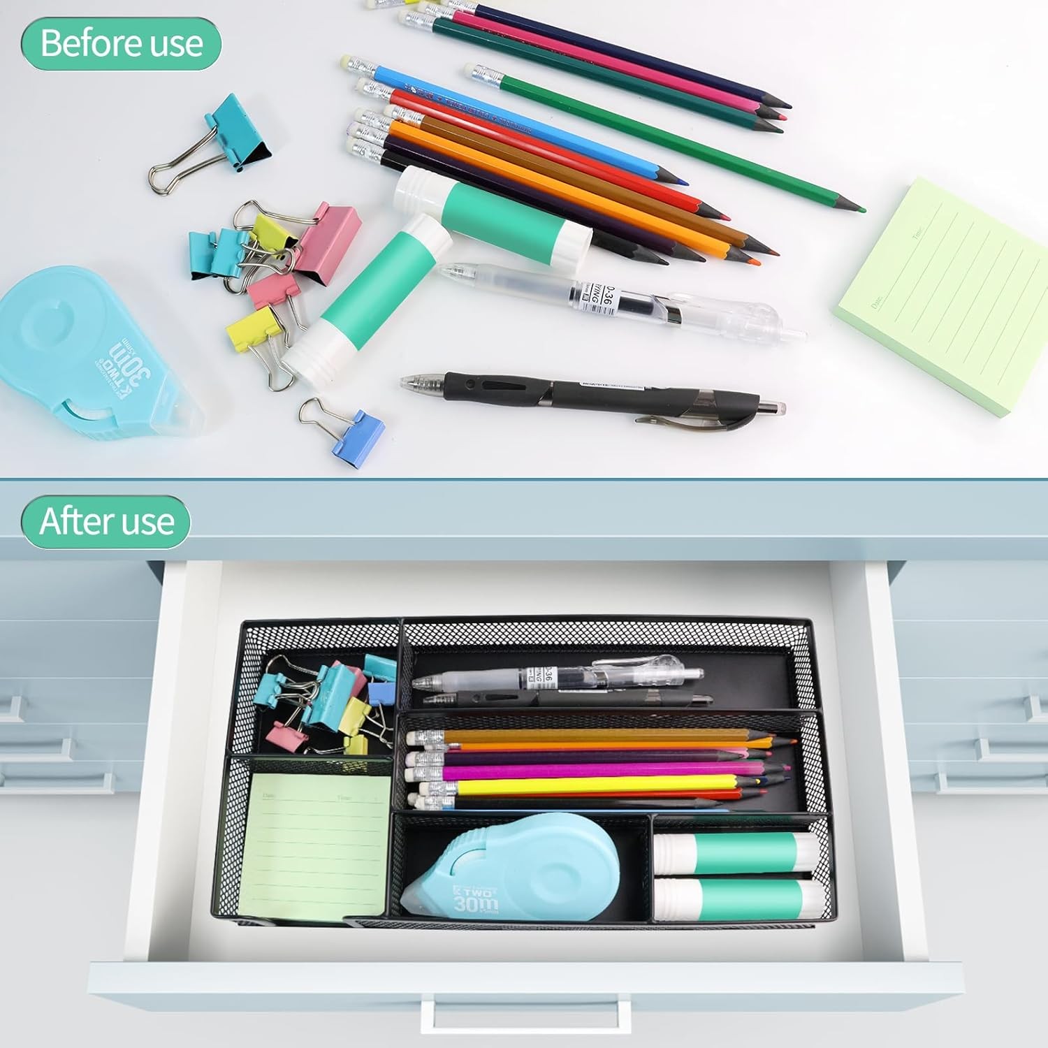 Metal Mesh Desk Drawer Organizer Tray 6-Compartment for Office & Vanity