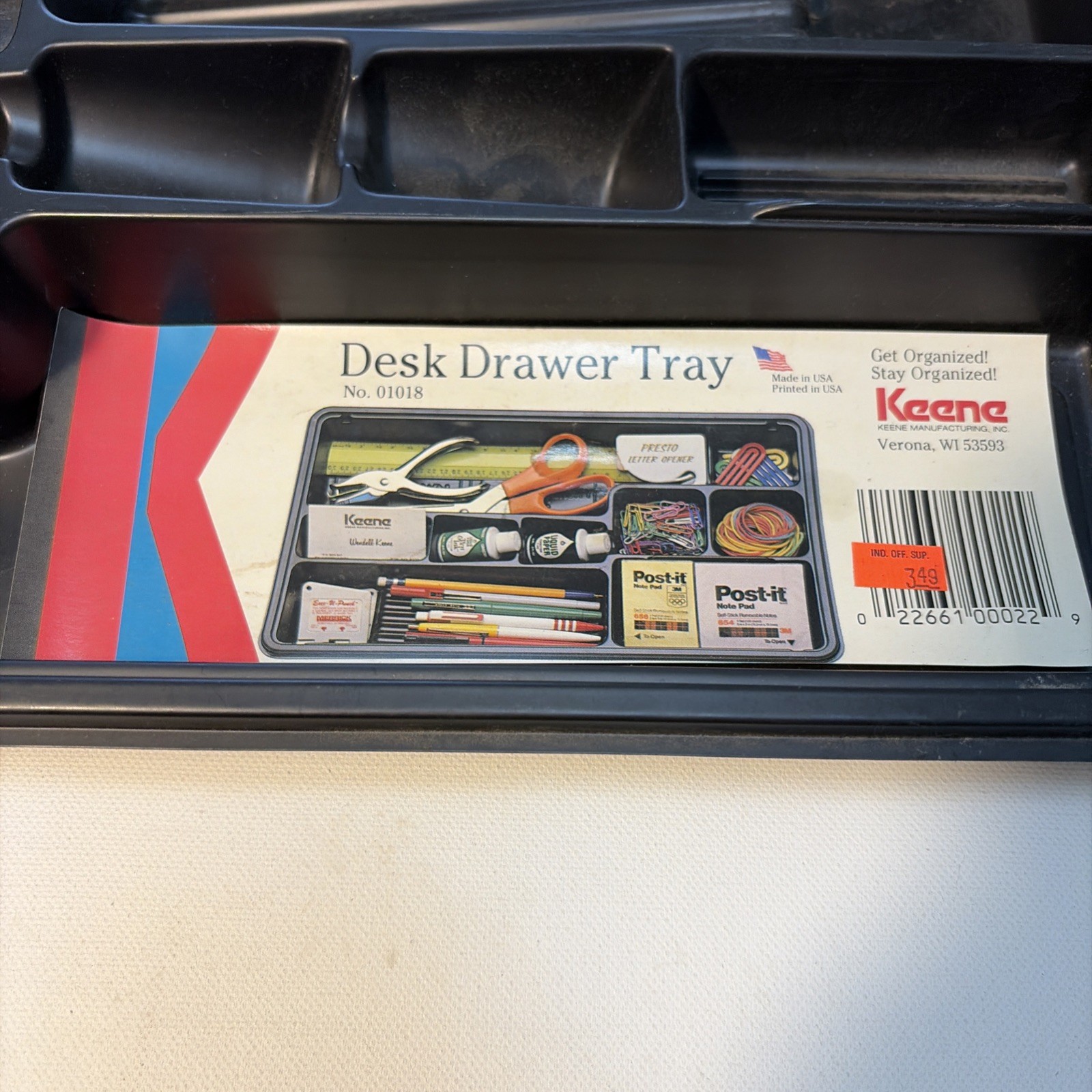 VTG Keene Desk Drawer Tray Black Plastic Sticker Made In USA Newell Office Rare