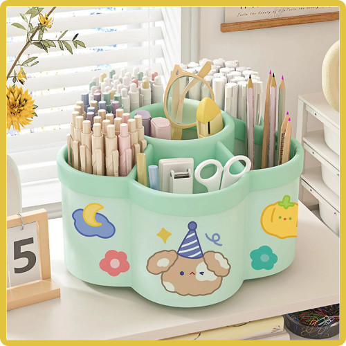 Rotating Pen Holder Large Capacity Desk Organizer Box for Stationery & Cosmetics