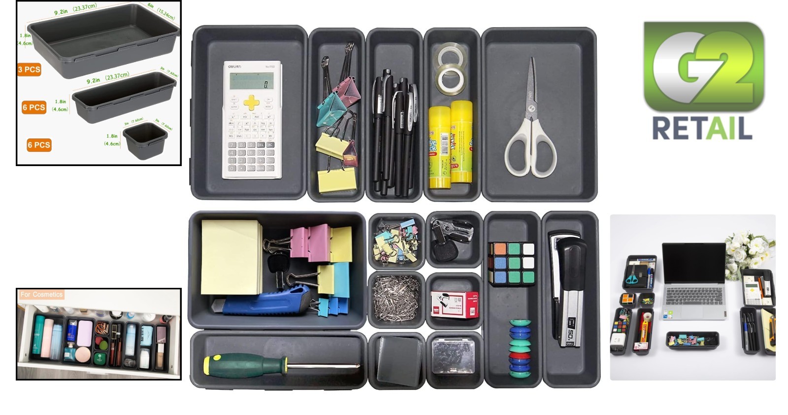 Eco-Friendly 15pc Interlocking Desk Organizer – Multi-Purpose Black Storage