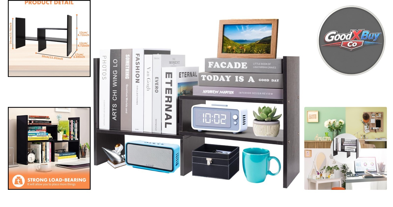 Adjustable Wood Desktop Organizer Shelf Rack for Office Home Black Walnut