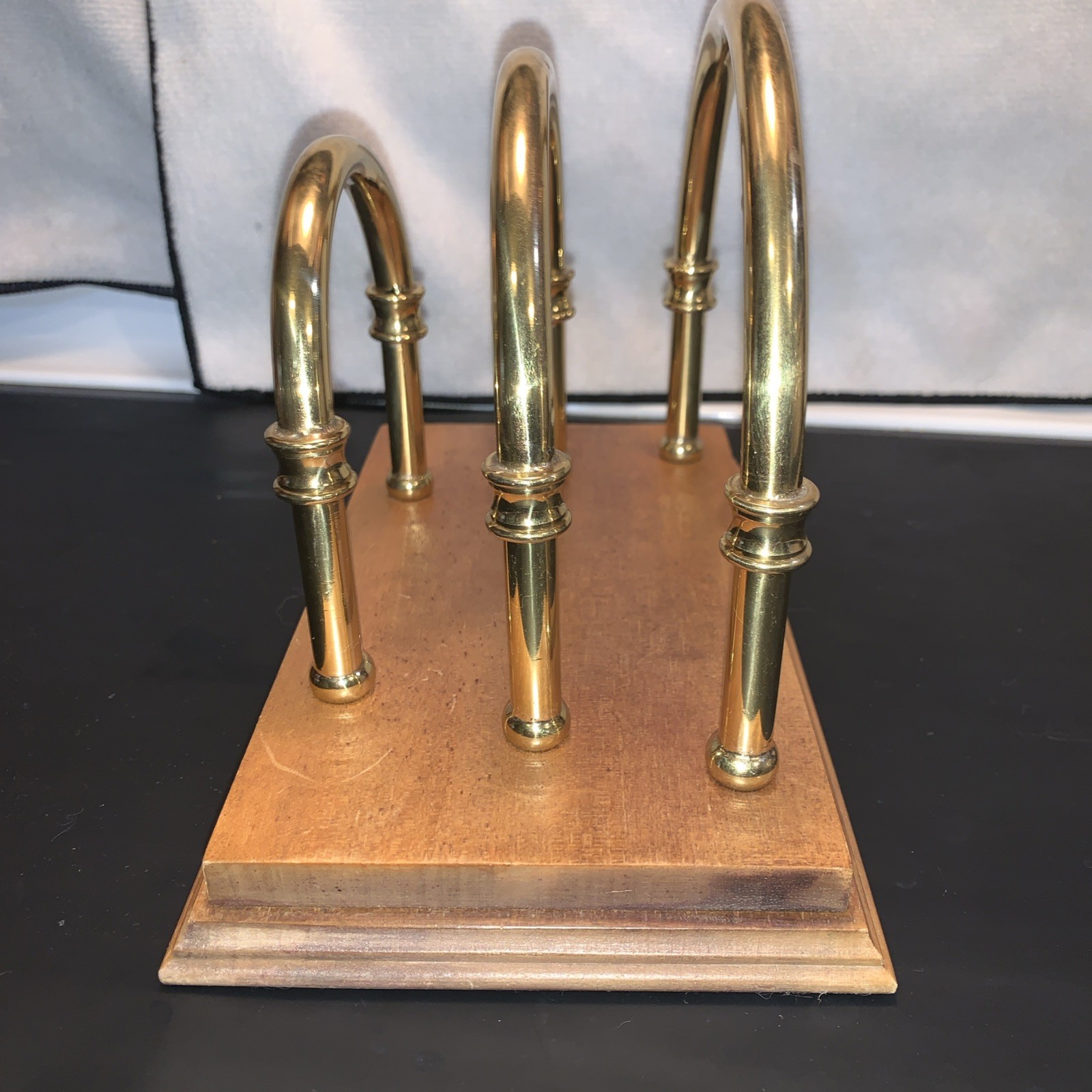 Vintage Wood & Brass Gold Arched Desk Organizer Ethan Allen MCM