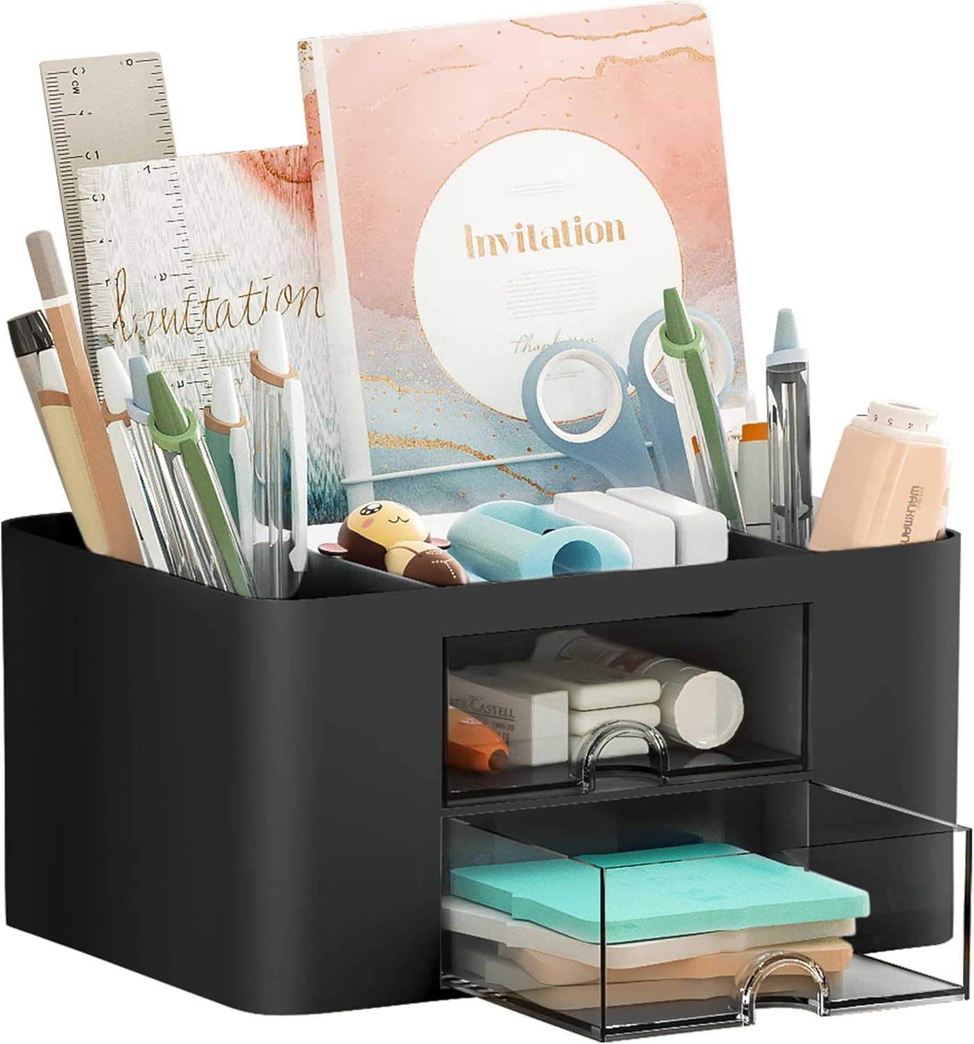 Pen Organizer with 2 Drawer, Multi-Functional Pencil Holder for Desk, Desk Organ