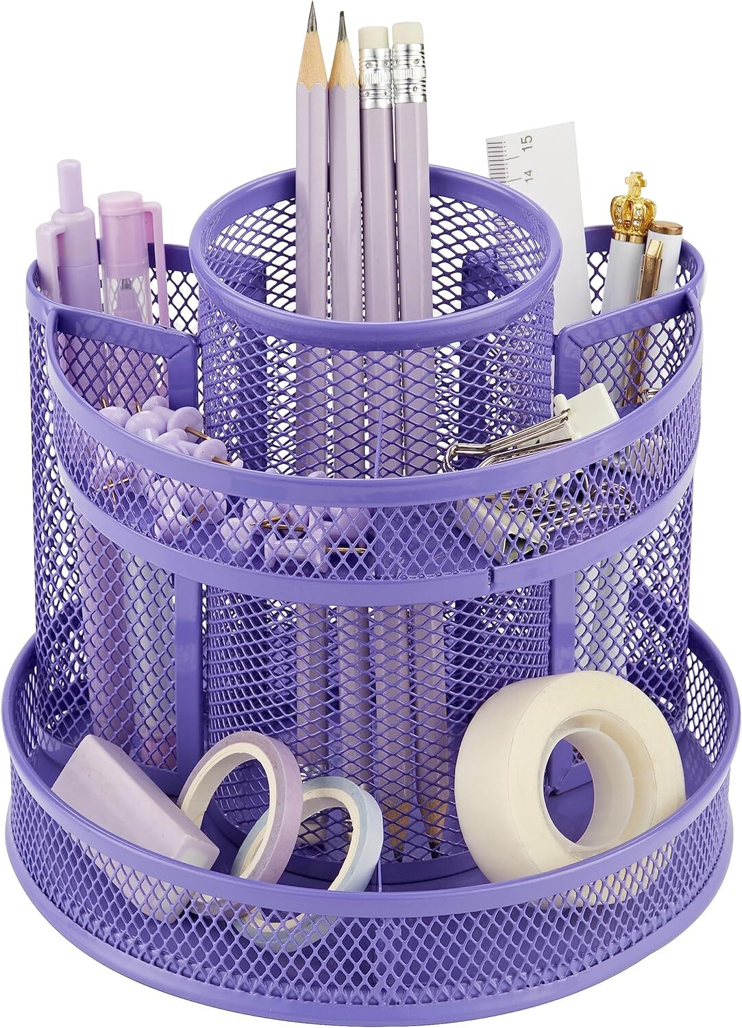 Mesh Desk Organizer Rotate with 5 Compartments Round Spinning Tidy Candy/Pen …