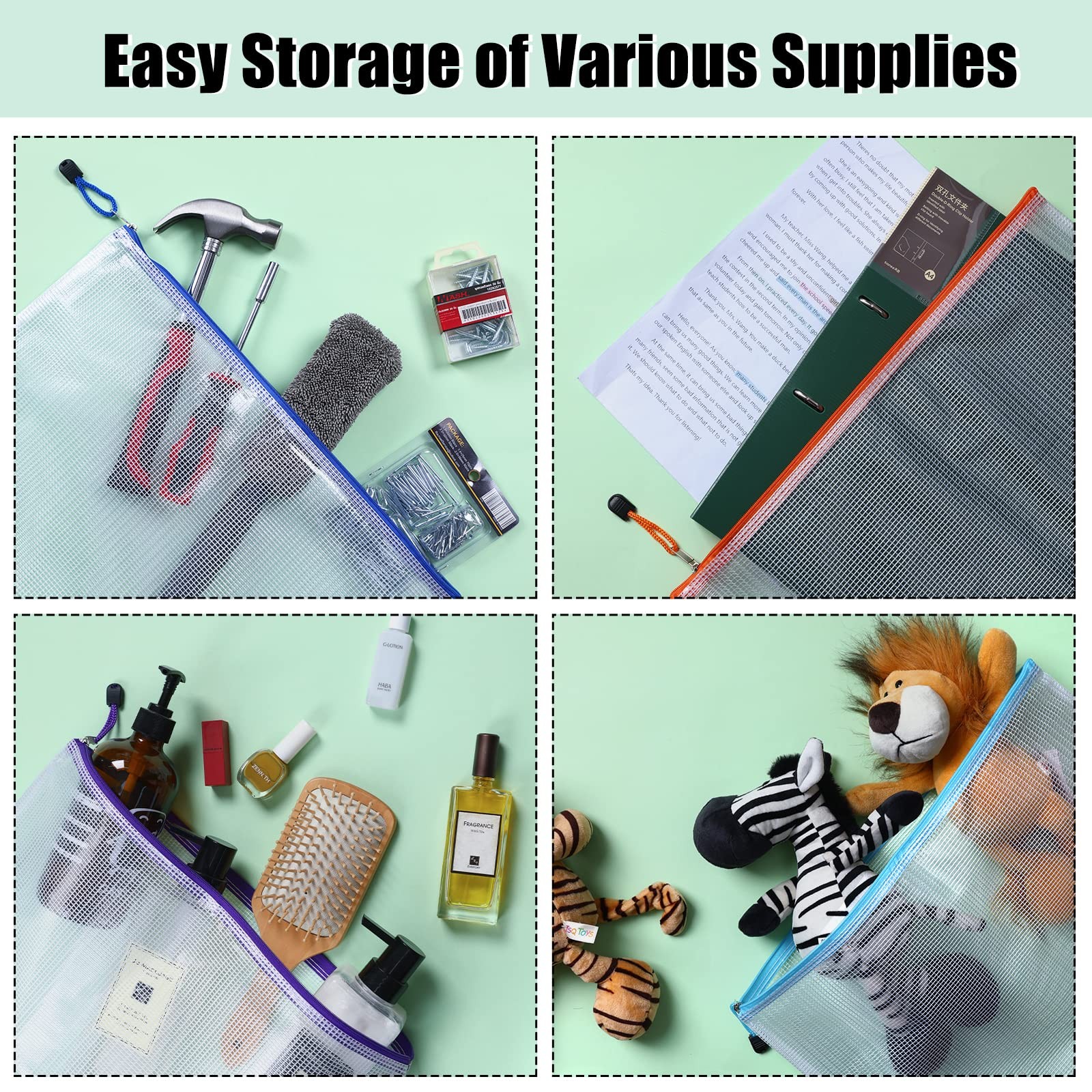 36 PCS Mesh Zipper Pouches Organizing Bags 16×11 Inch 12 Colors Storage