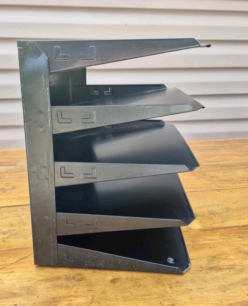 Vintage 5 Tier Shelf Metal Desk File Organizer Black Industrial Hunt Lit-Ning