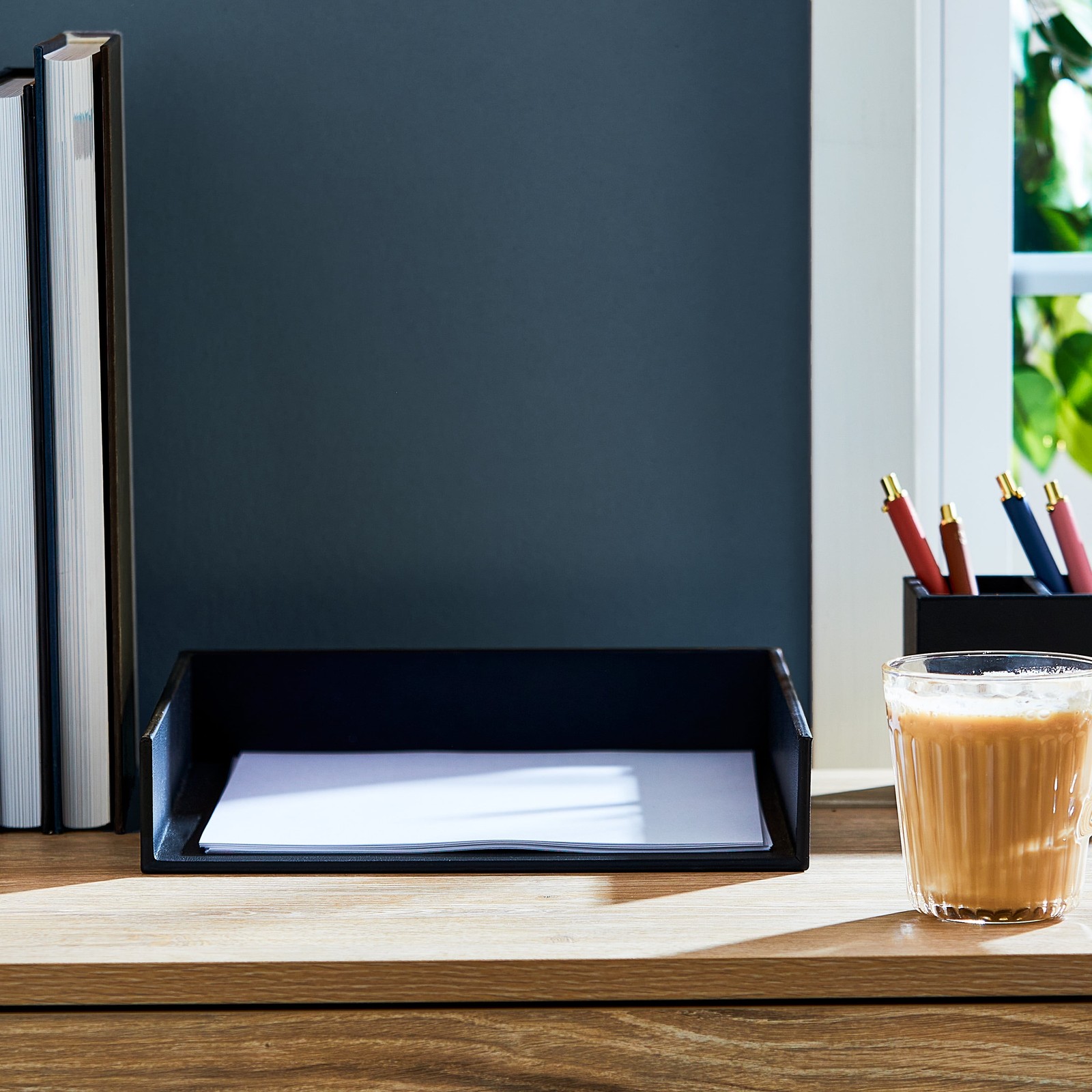 (3 pack)Simulated Leather Letter Tray, 10 in x 12 in x 2 in, Rich Black