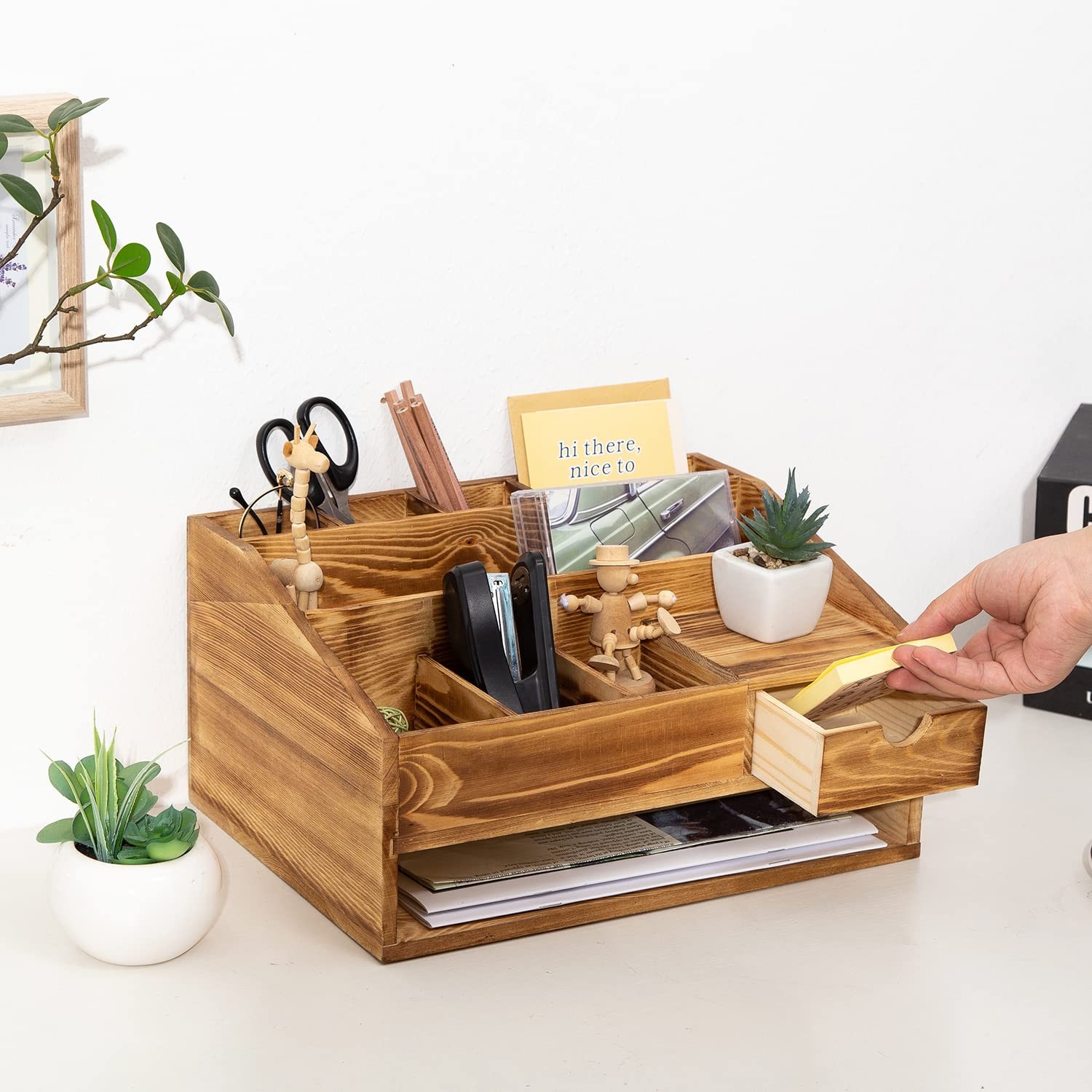 Wood Desk Drawer Organizers File Pen Holder Decor Baked Color