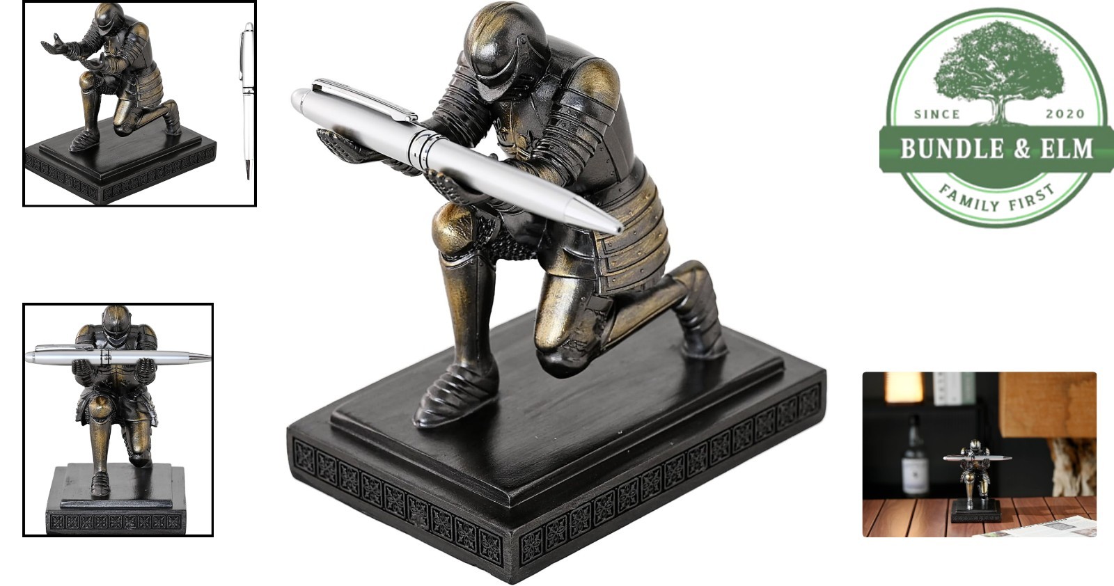 Executive Knight Pen Holder for Desk Organizer, Unique Resin Office Decor