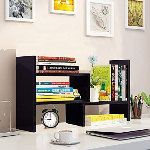 Desk Shelf Adjustable Desktop Storage Organizer Wood Display Shelf Rack Office
