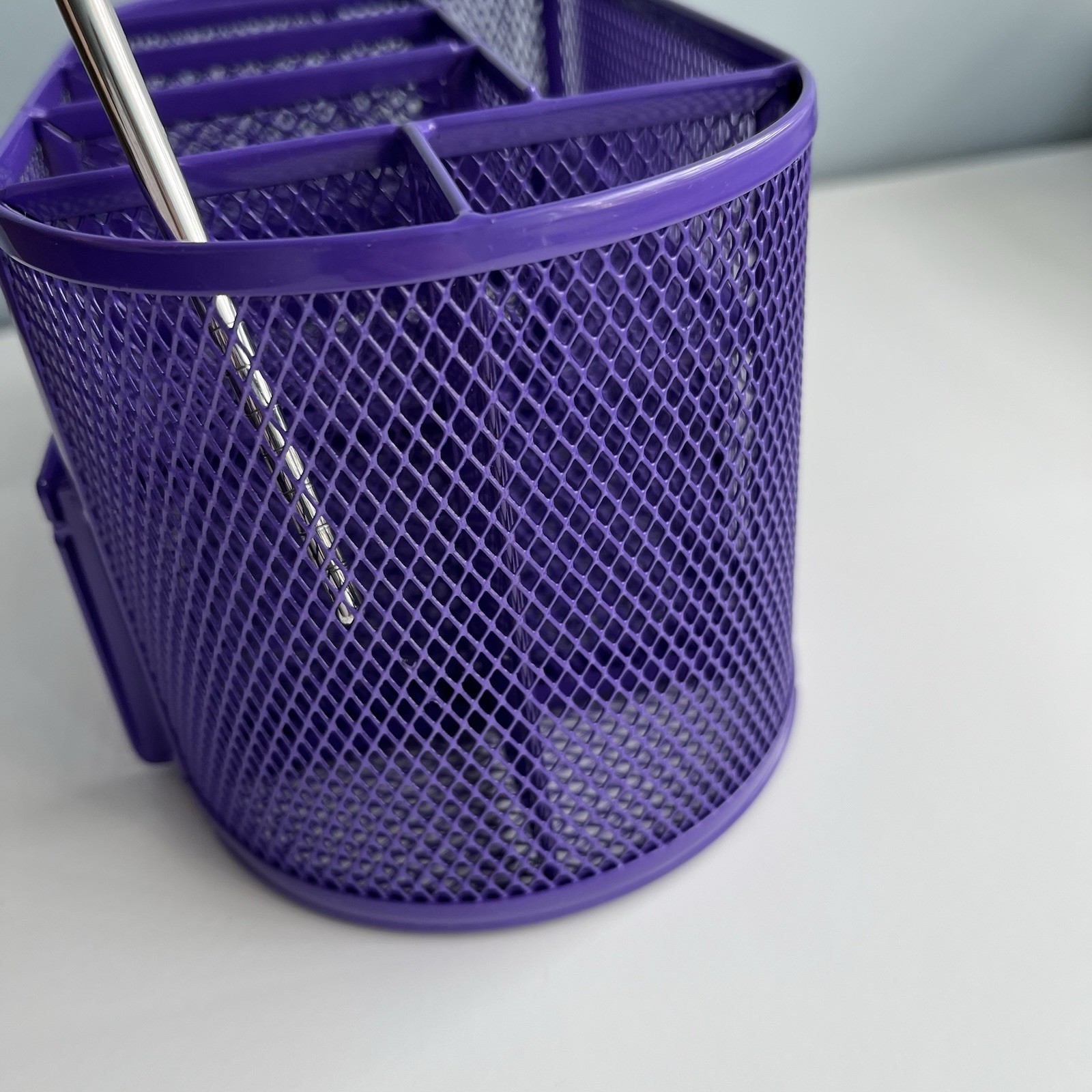 Metal Mesh Purple Pen Holder and Desk Organizer, Office Caddy Storage w/ Drawer