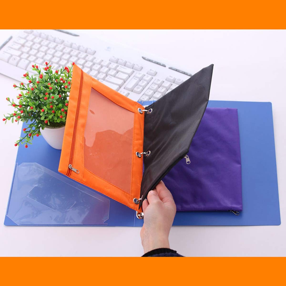 3 Ring Pencil Pouch, Zippered Organizer For Binders, 2 Pack, Black