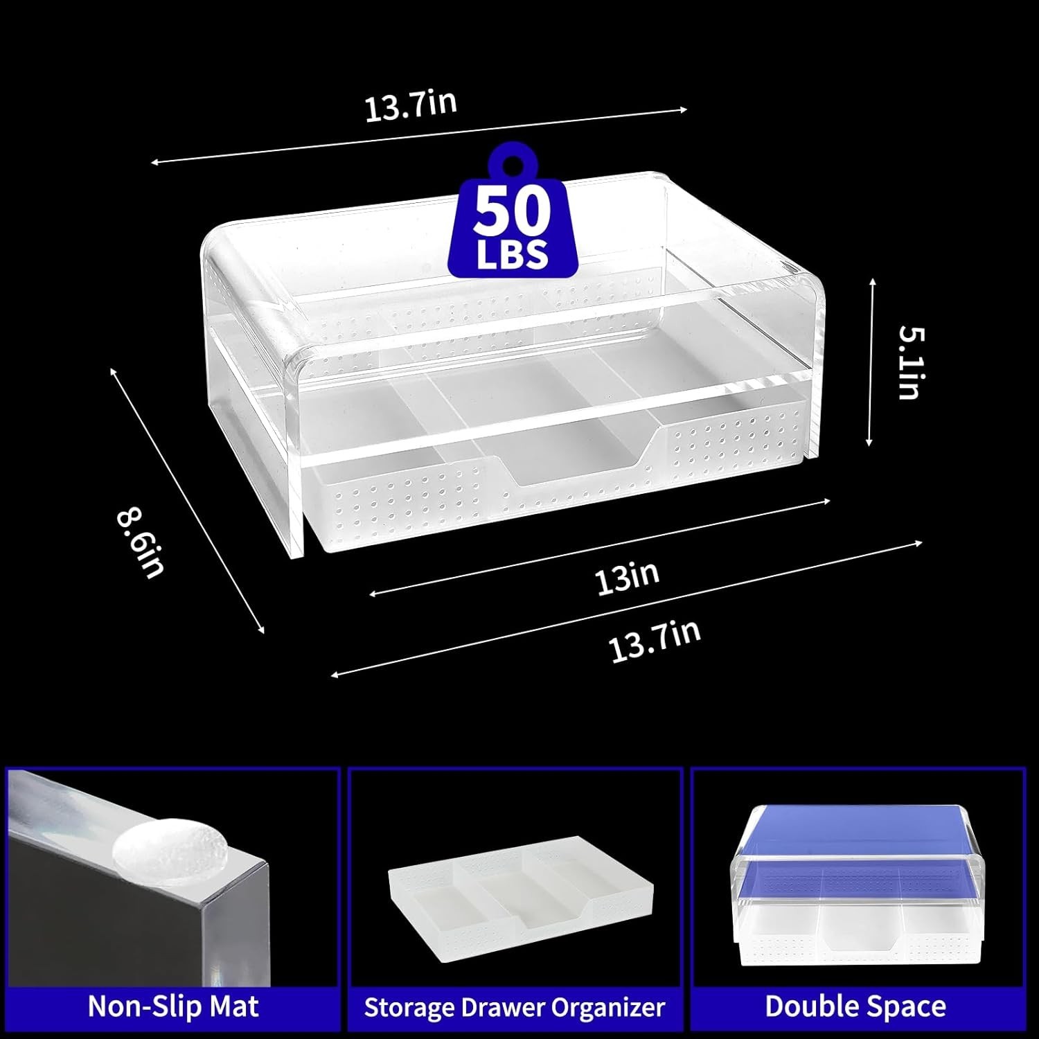 Sleek 2-Tier Acrylic Desk Riser with Drawer for Ultimate Office Organization
