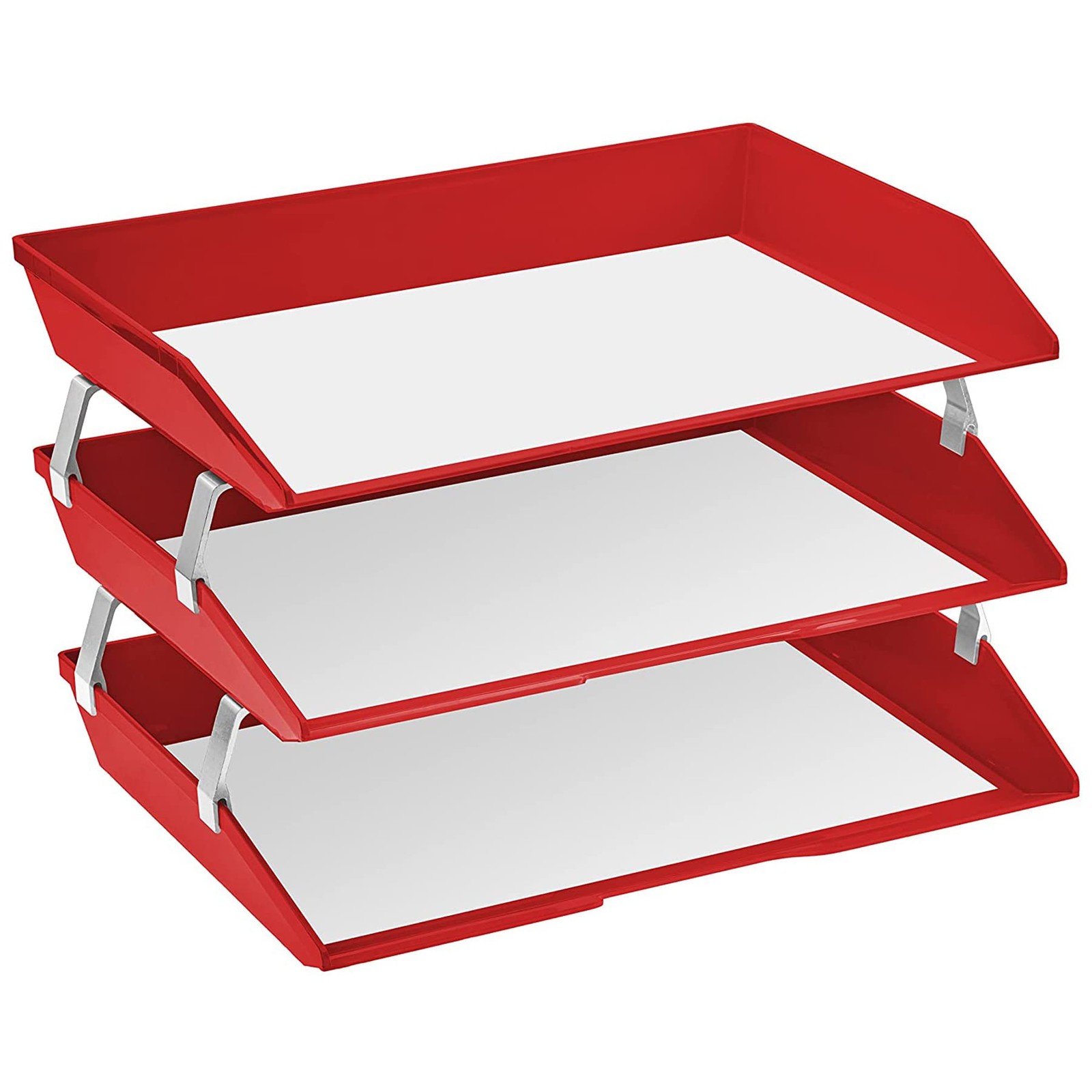 Solid Red Plastic Facility 3Tier Side Load Letter Size A4 Desktop File Organizer