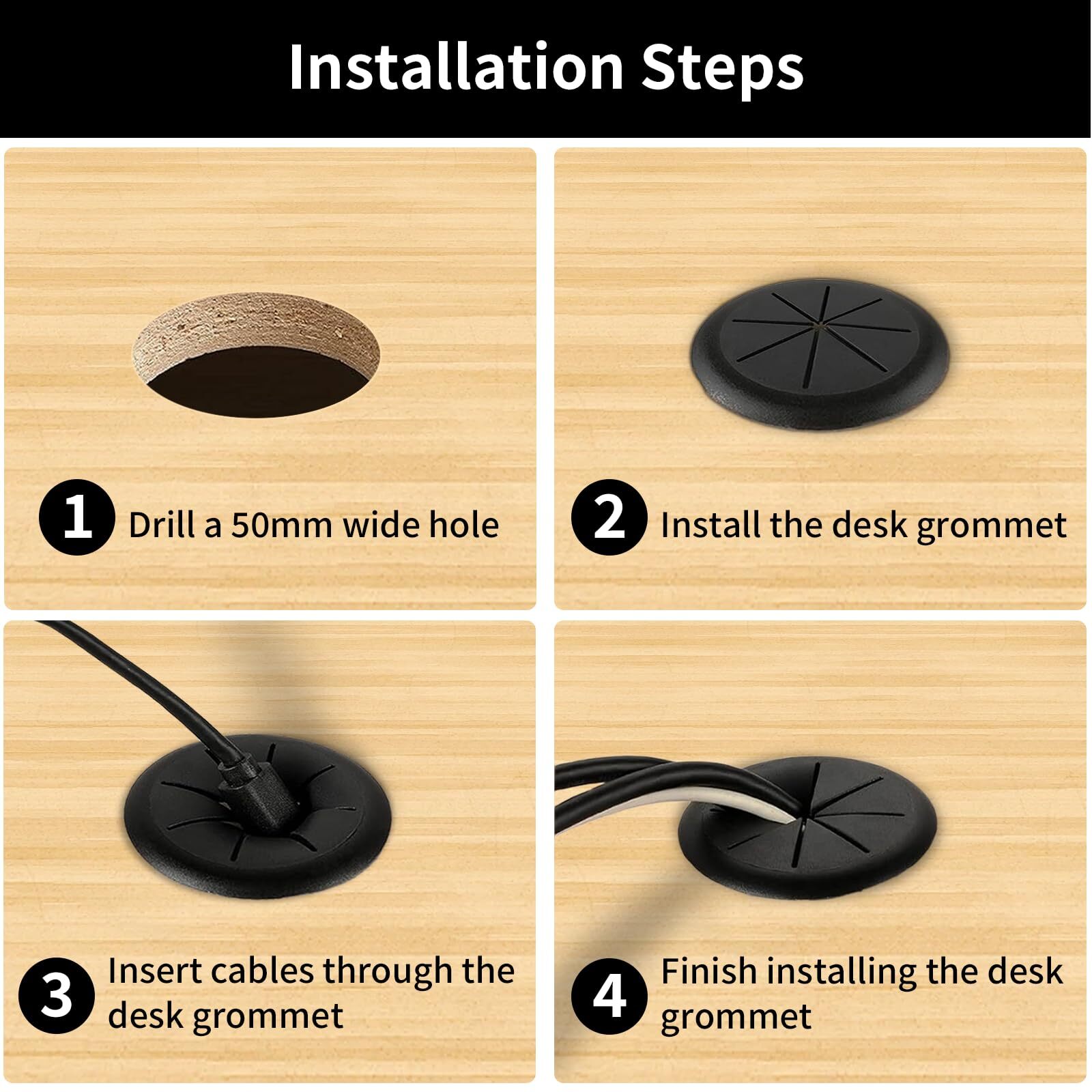 6 Pack 2 Inch Desk Grommet Flexible Desk Hole Cover for Home Office Table Cables