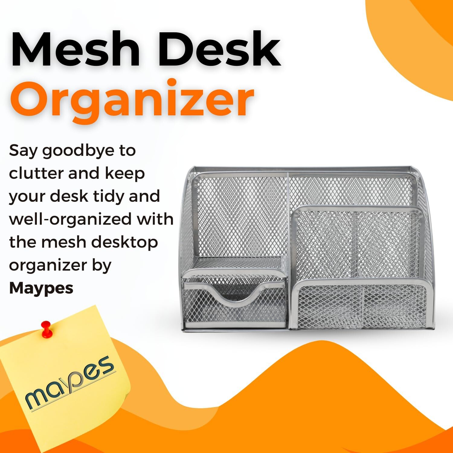 Maypes Mesh Desk Organizer � Office Desk Organizer with Sticky Notes � Desk A…