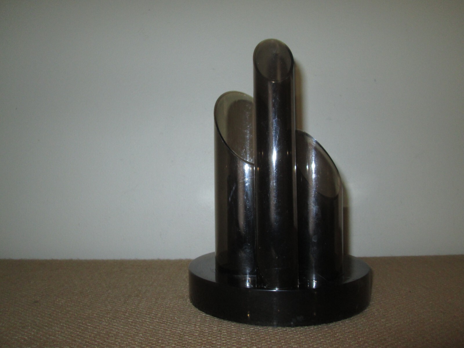 Vtg 1970s Atomic Office Desk Organizer Smoke Gray Plastic Tubes + Box *Hong Kong