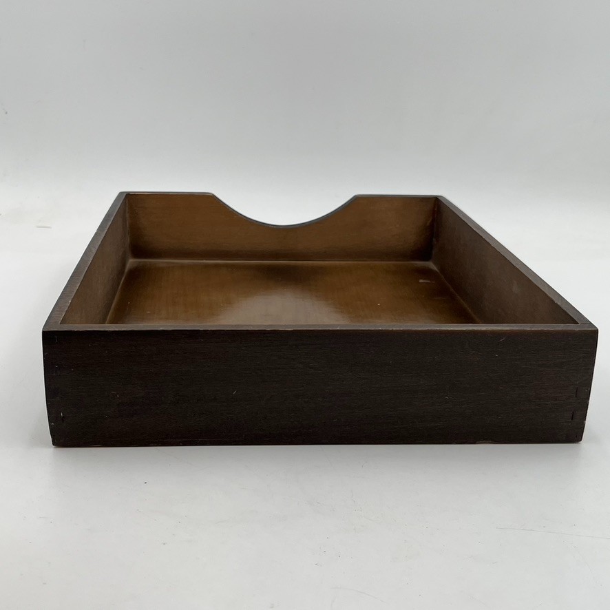 Vintage MCM Desk Organizer Tray Walnut Wood Office In Out Box, 12.5″ x 10″