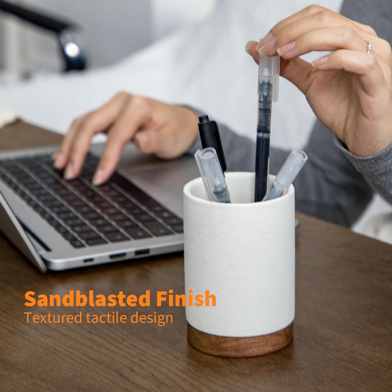 Ceramic Pen Holder for Desk, Pencil Cup Organizer and Makeup Brush Holder, Pen