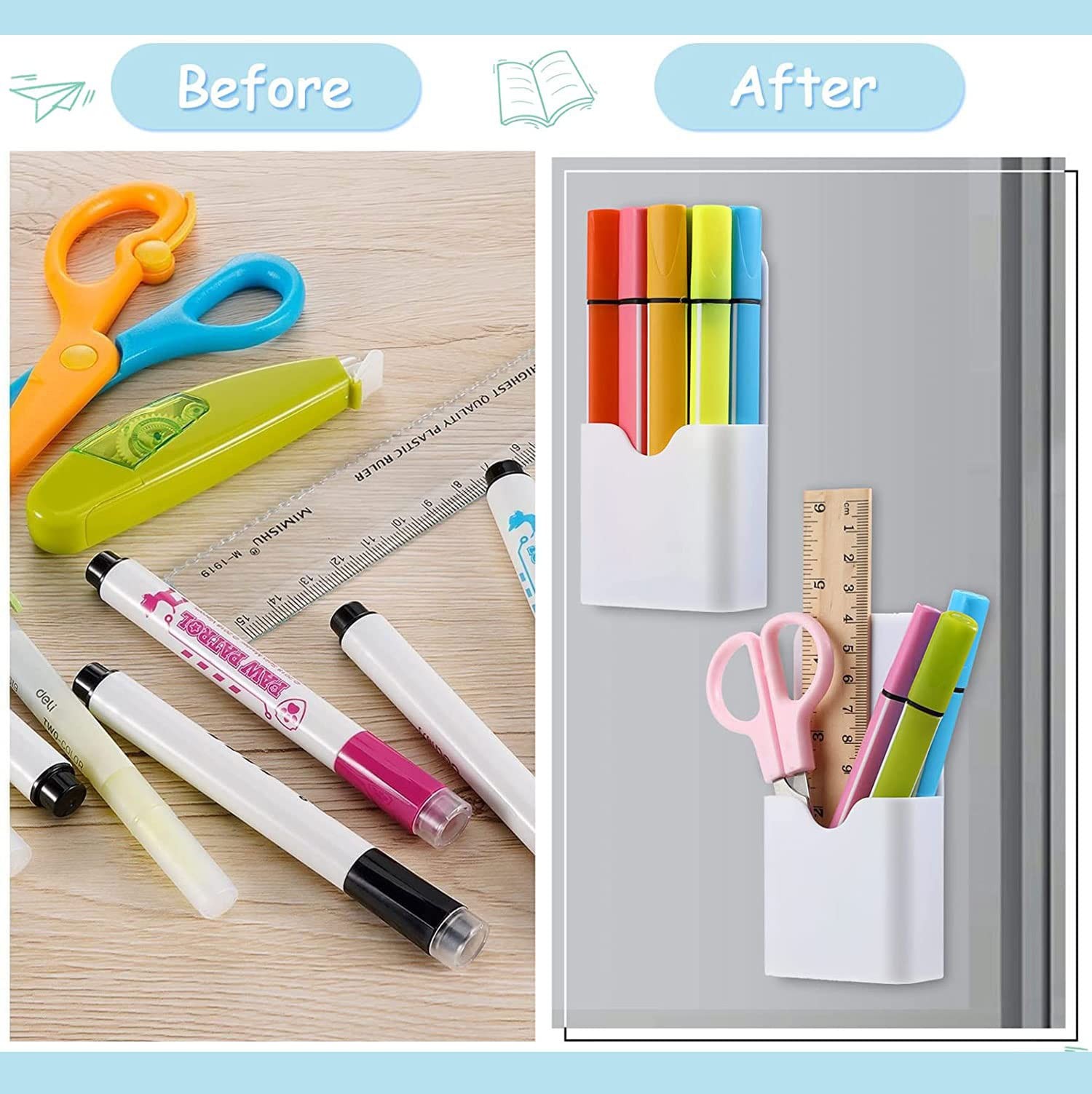 Magnetic Marker Holder Pen Holder for Whiteboard Fridge Organizer 2Pack White