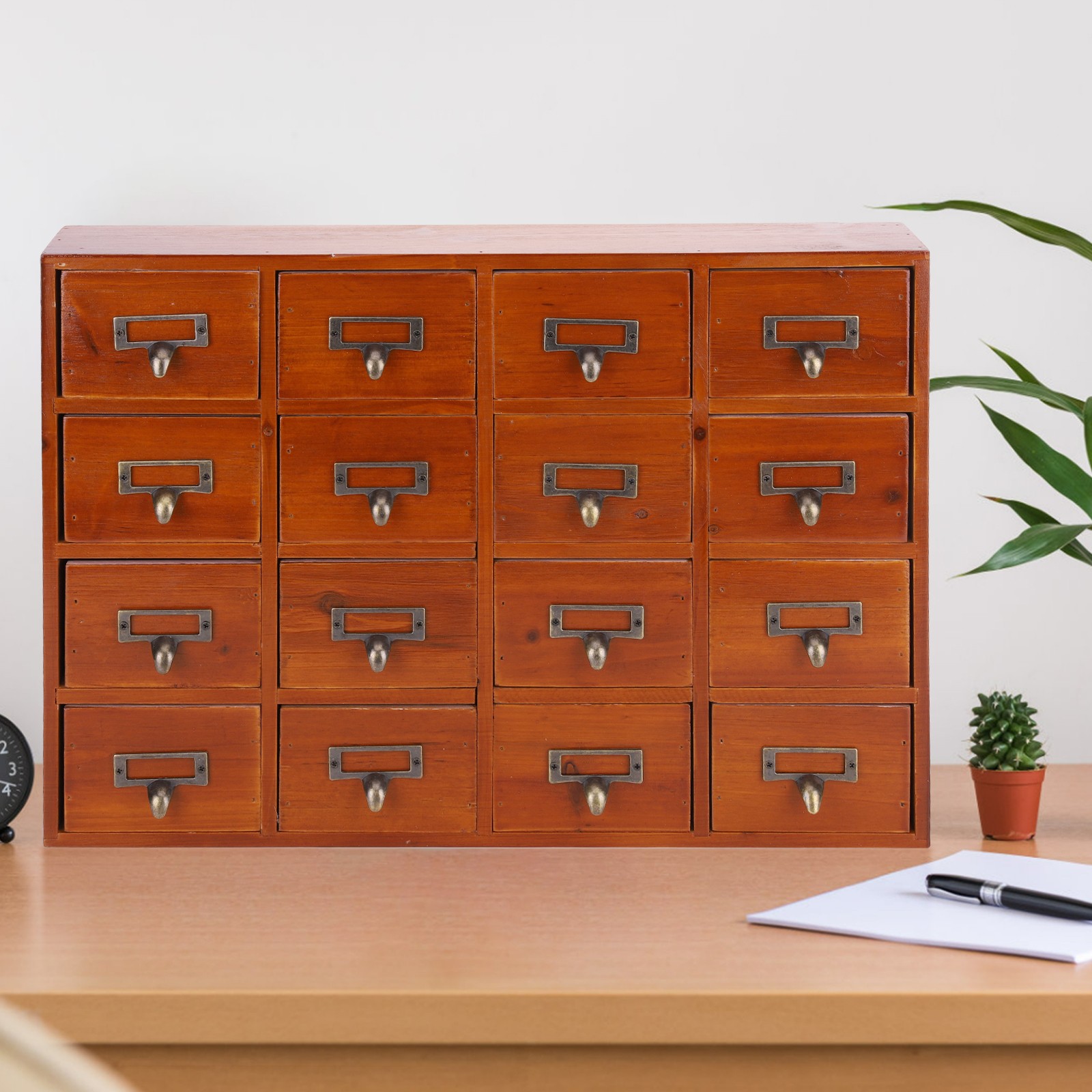 Card Catalog Cabinets Multifunction Rustic Wood Desk Drawers for Countertop