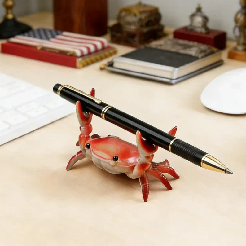 Cute Red Crab Pen Holder for Desk Crab Figurine Pen Rest Desk Organizer Ornament