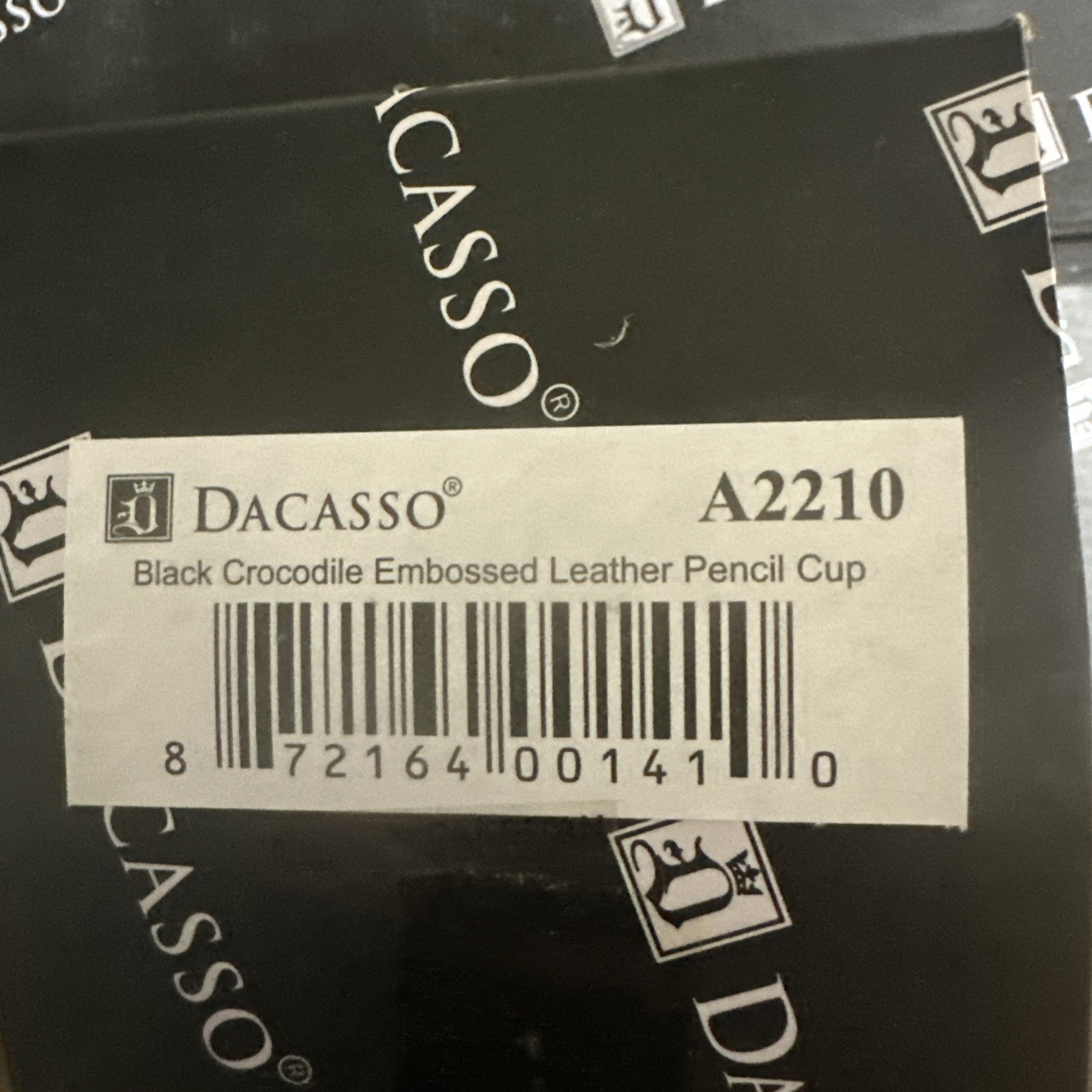 DACASSO Black Embossed Crocodile Leather 7 Piece Desk Set w Pad 34”x20”