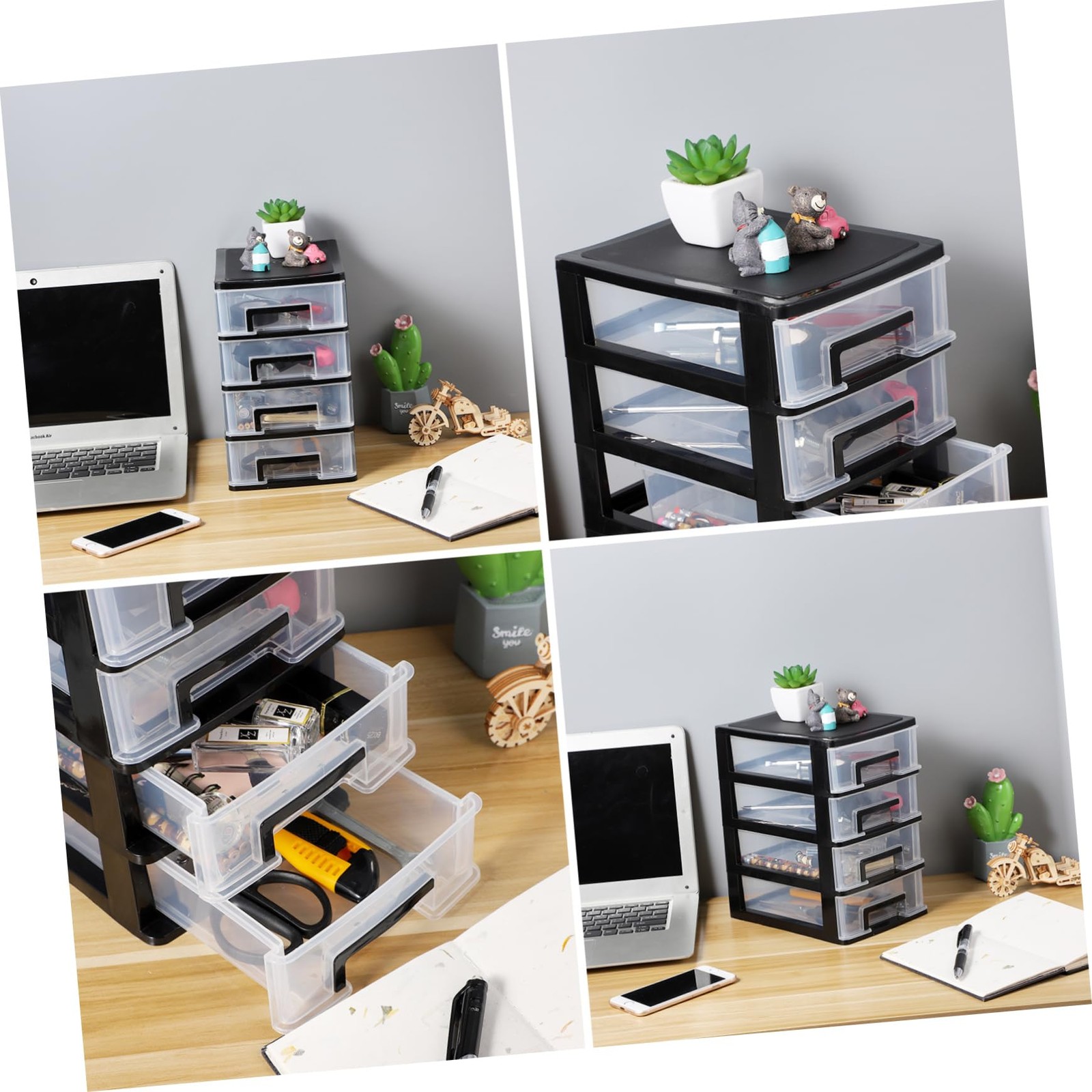 Plastic Drawers – 4 Layer Small Desktop Organizer 25.20X21.00X15.20CM, Black