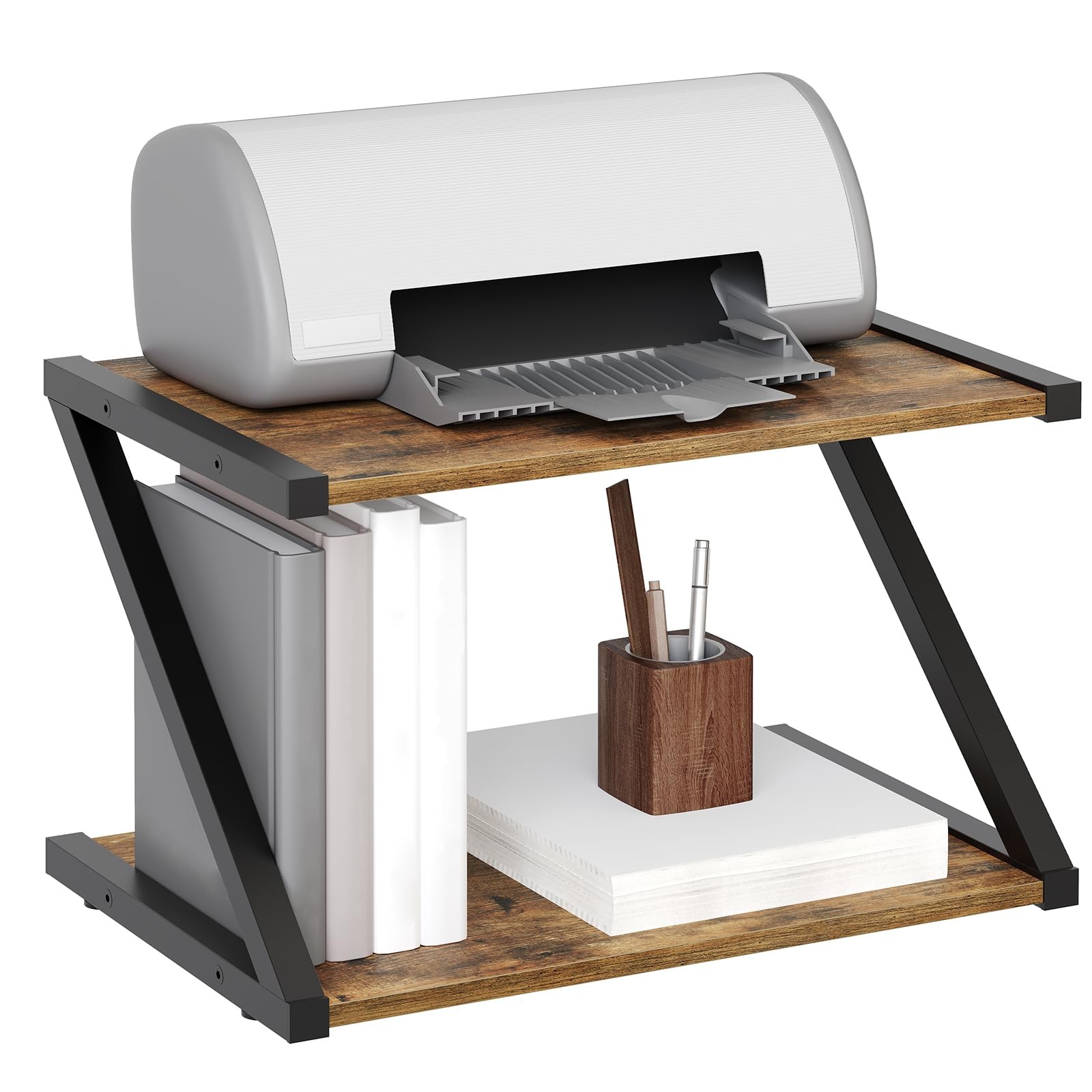 YATINEY Desktop Printer Stand, 2-Tier Table Rustic Brown and Black