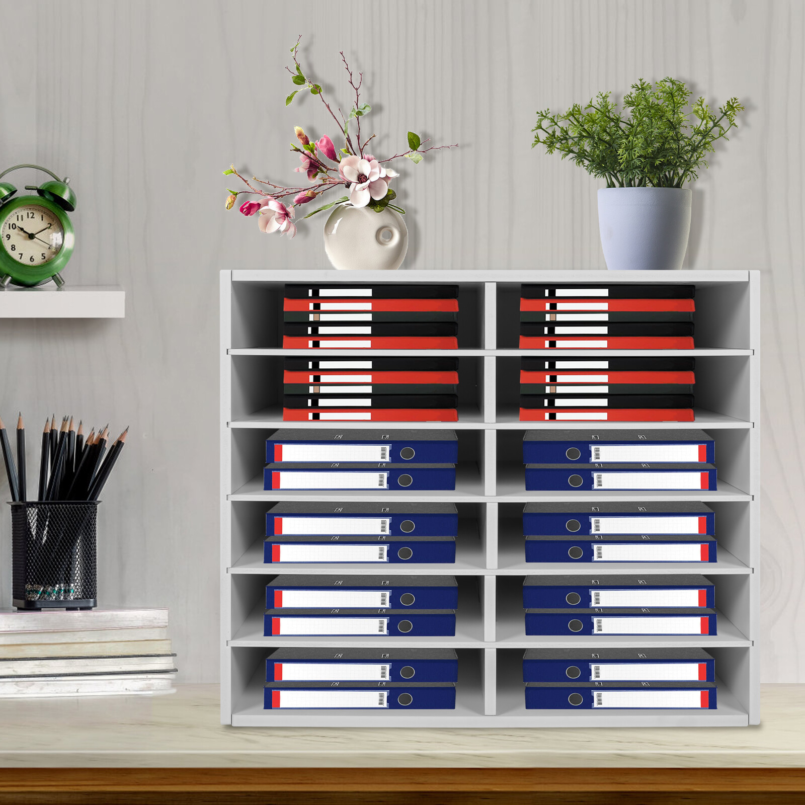 Literature Organizer File Sorter Rack Paper Holder 12 Compartments Office White