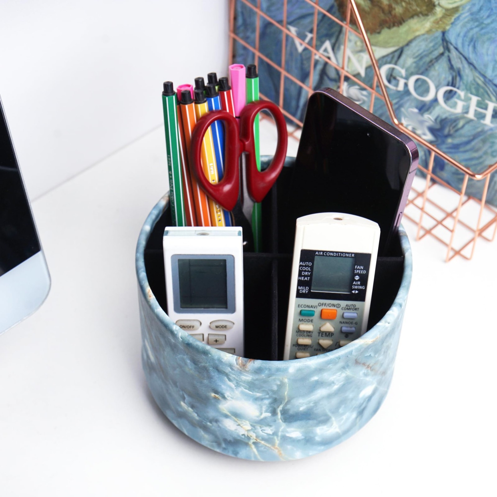 Round Leather Art Supply Organizer,Remote Control Holder,360-degree Rotating …