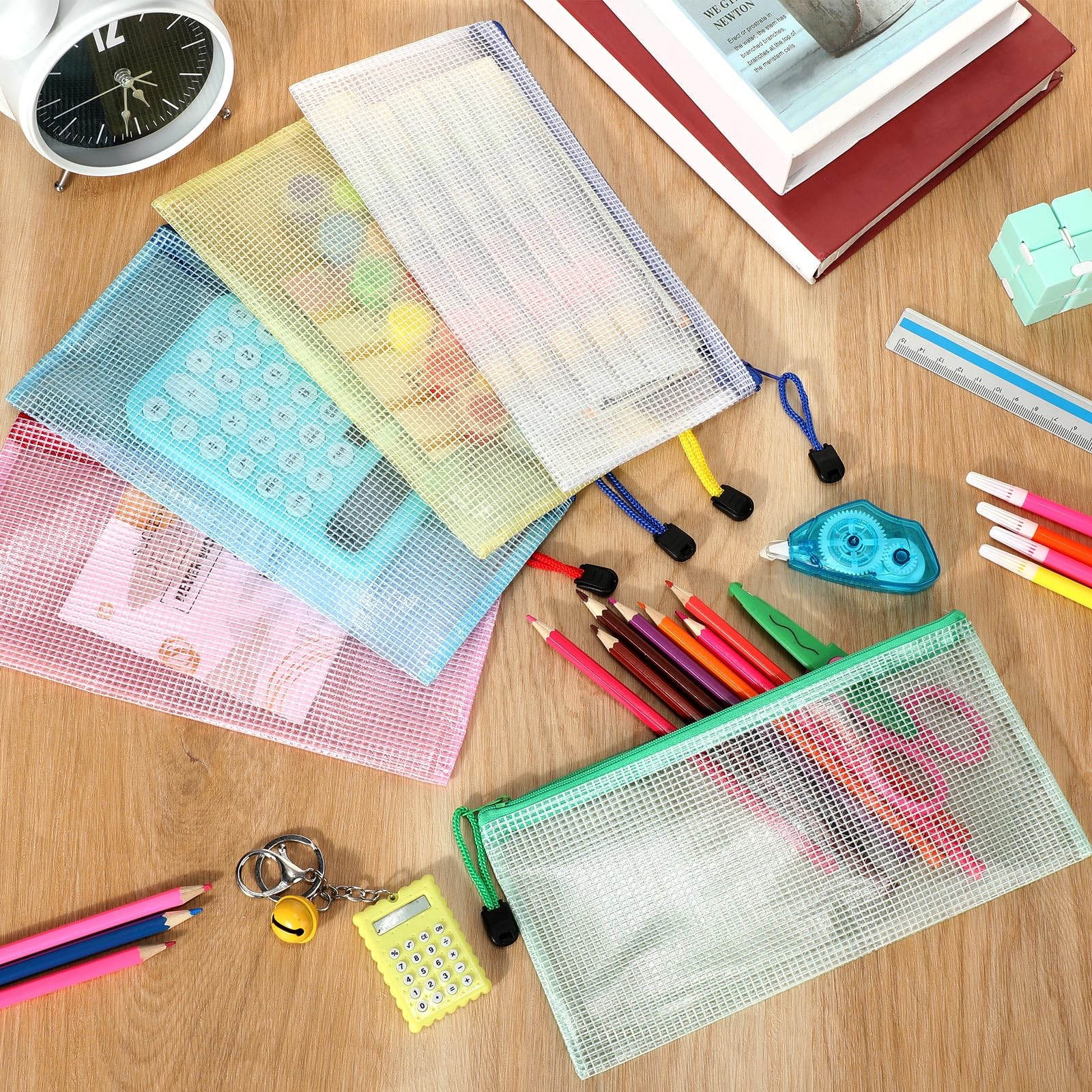 120 PCS Multicolor A6 Clear Waterproof Mesh Zipper Pouch Pencil Case Bag
