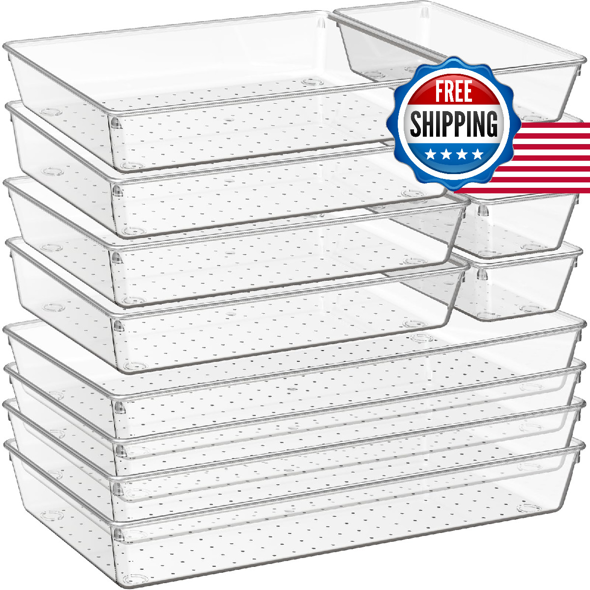 Criusia 12 Pack Large Clear Plastic Drawer Organizer Acrylic Drawer Storage For