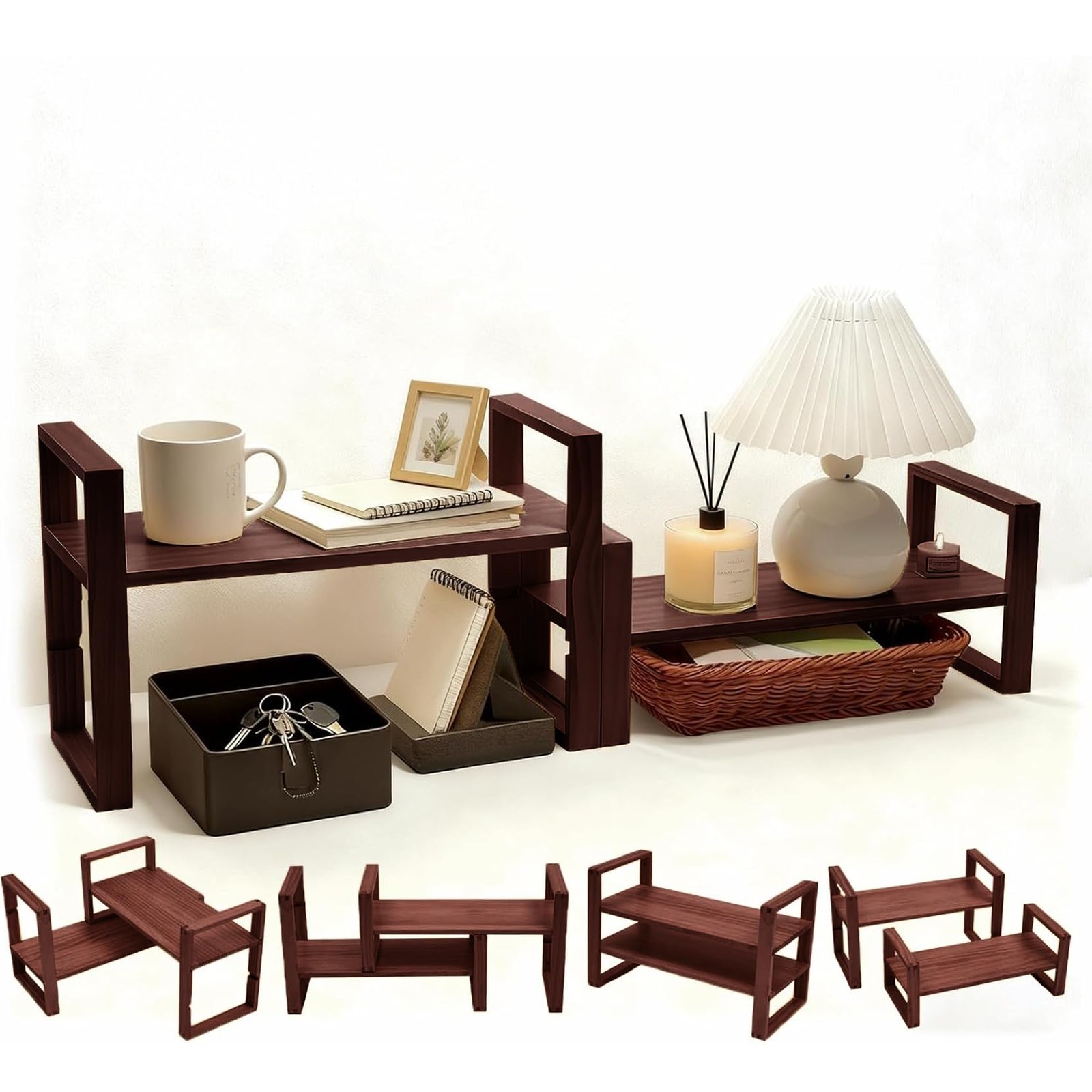 Desk Shelf, 100% Solid Wood Adjustable Desktop Standard, Walnut Colour
