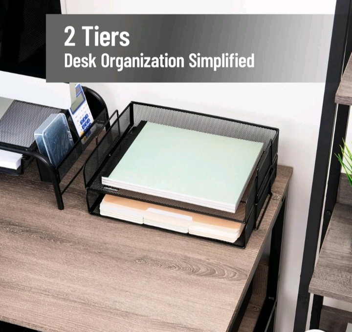 2 Tier Mind Reader Stackable Paper Tray, Desktop Organizer, Metal, Black