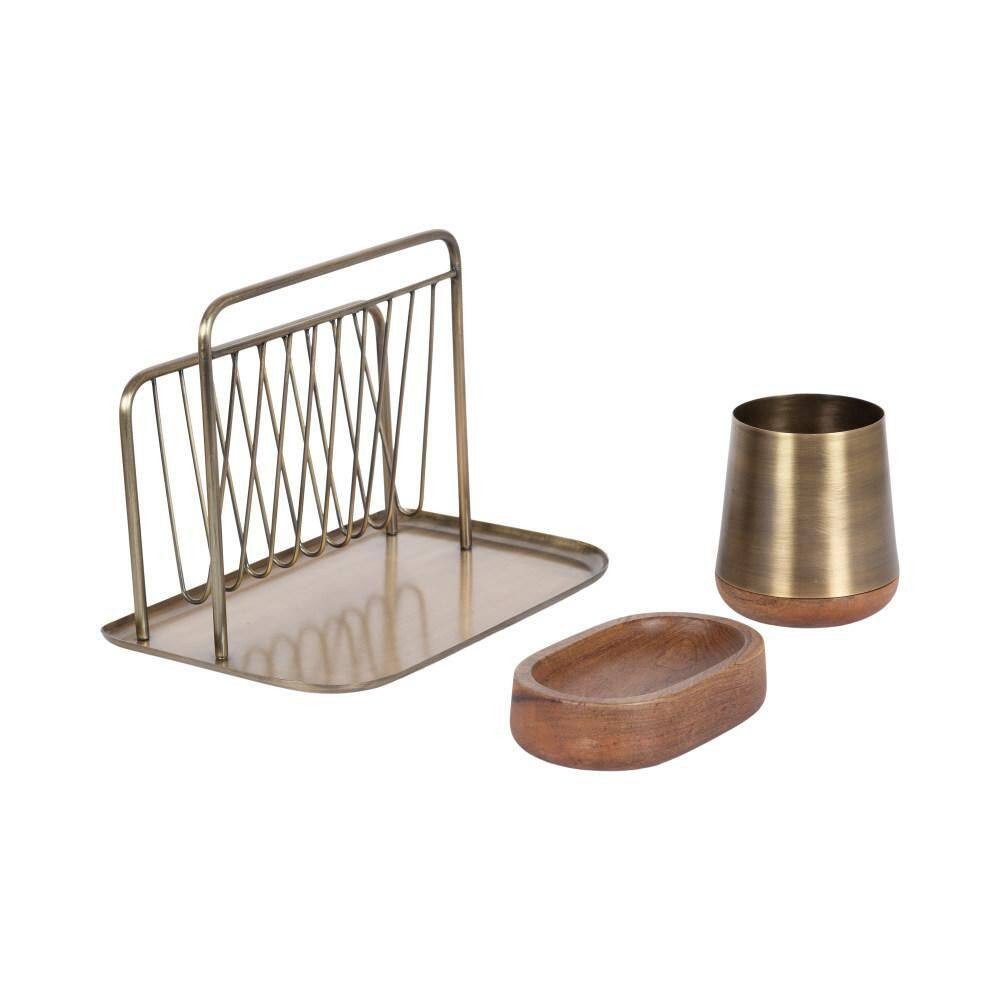 Koni Walnut Brown/Gold Rectangle Metal Desk Organizer