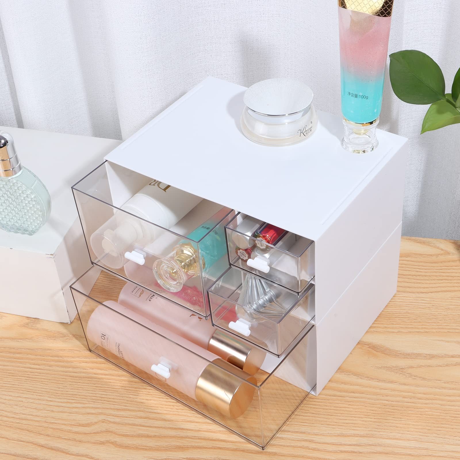 Desk Craft Organizer and Storage with 4 Mixed Drawers, Stackable Plastic Desk…