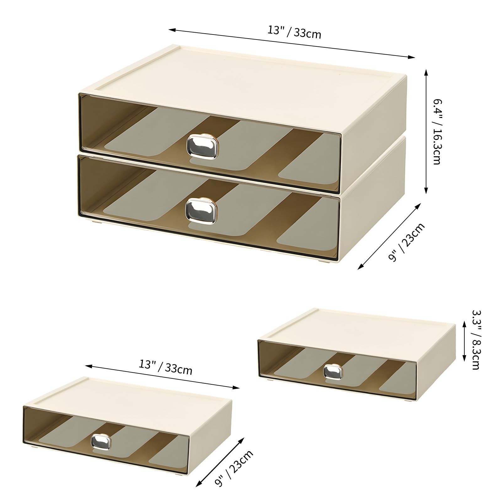 OSteed Spacious Desktop Storage Box, 1 Large 1 Drawer, Cream