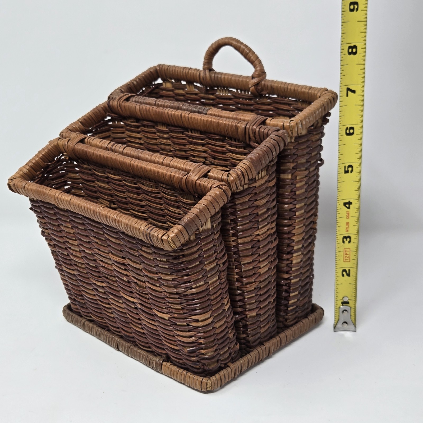 VTG Bamboo Wicker Rattan Desk Accessory Square Letter Holder 3 Compartment Hang