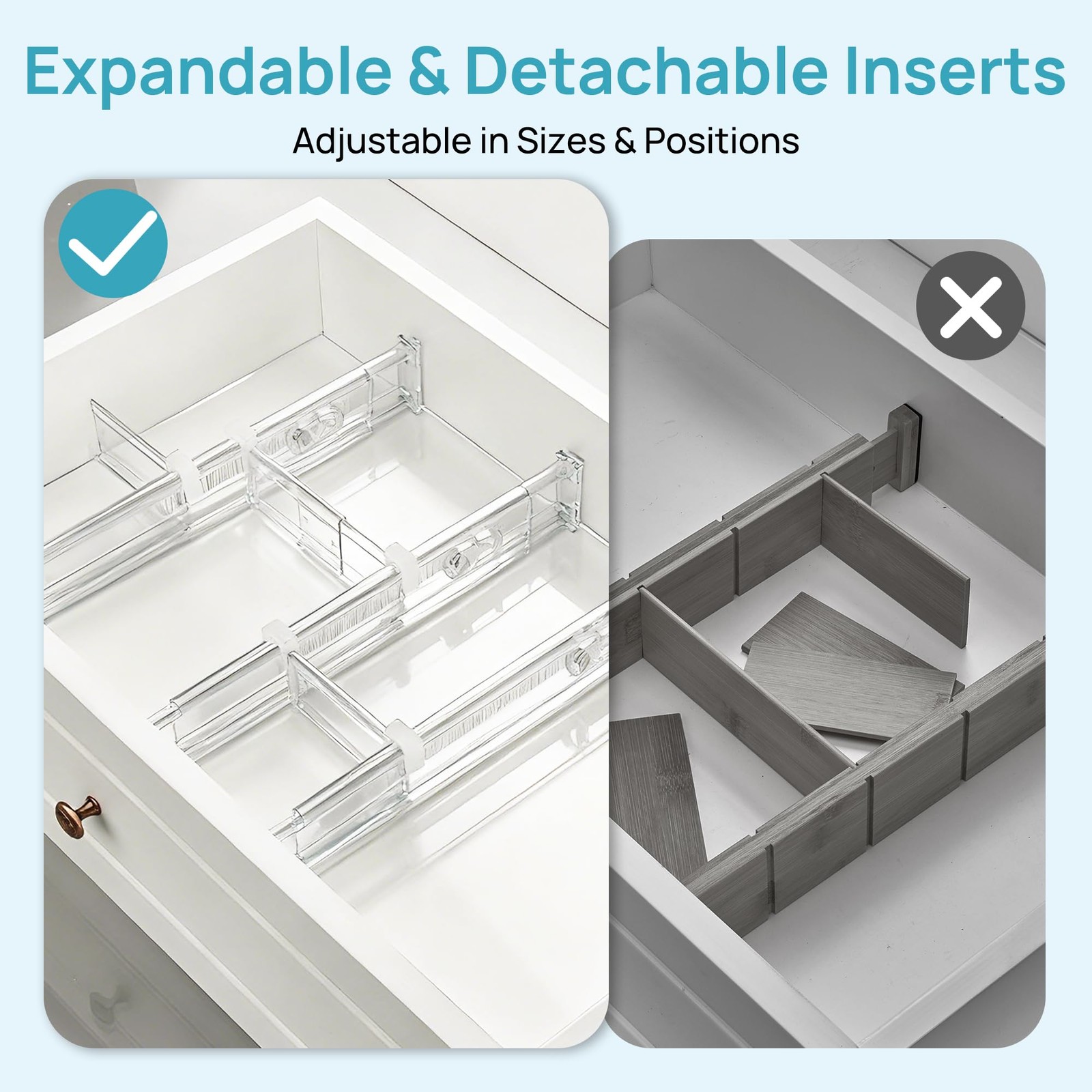 Vtopmart 2.36” Drawer Dividers with Short-2.36″ Inserts, Clear