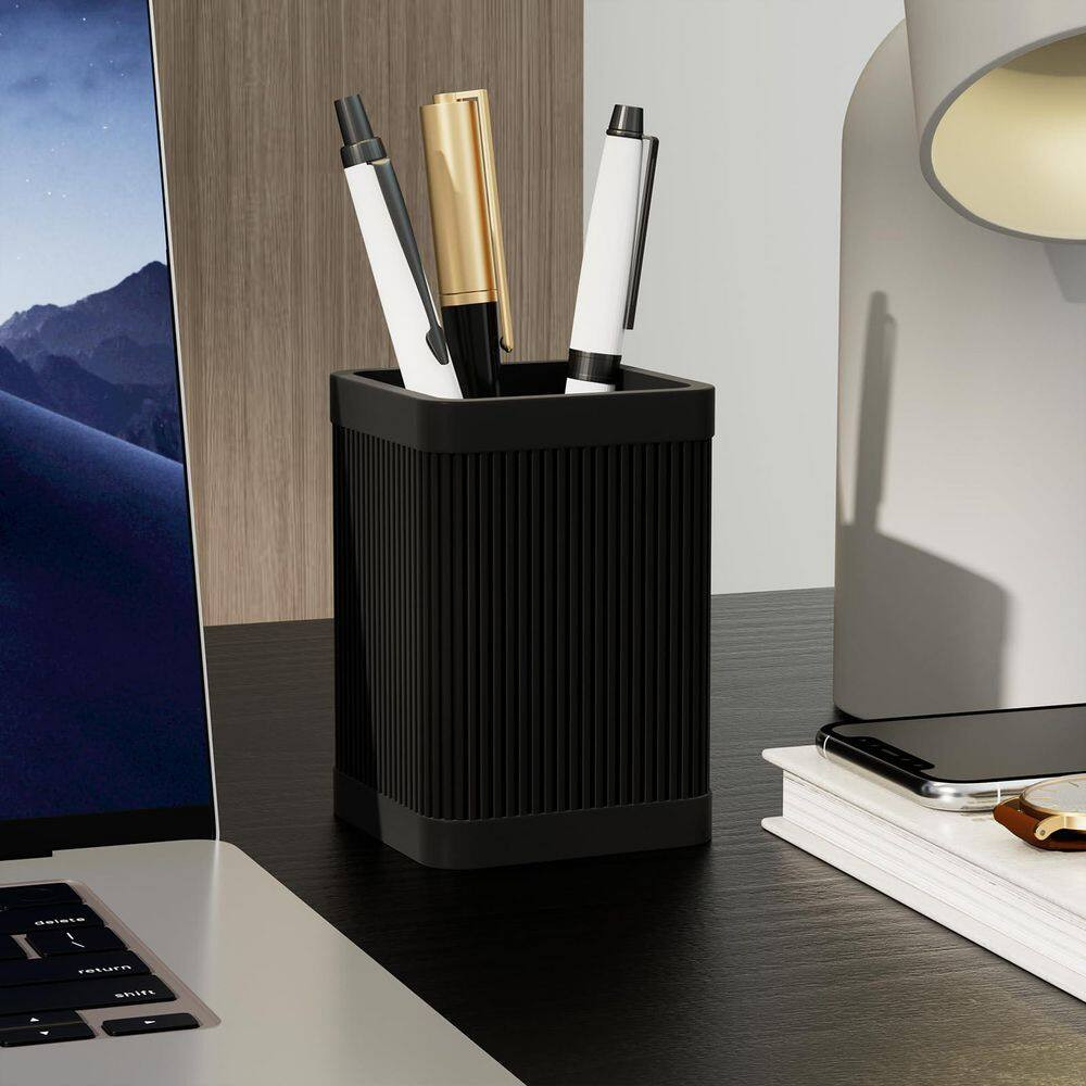 Modern Silicone Pen Holder Black, Stylish Desk Organizer for Office and Home, 5