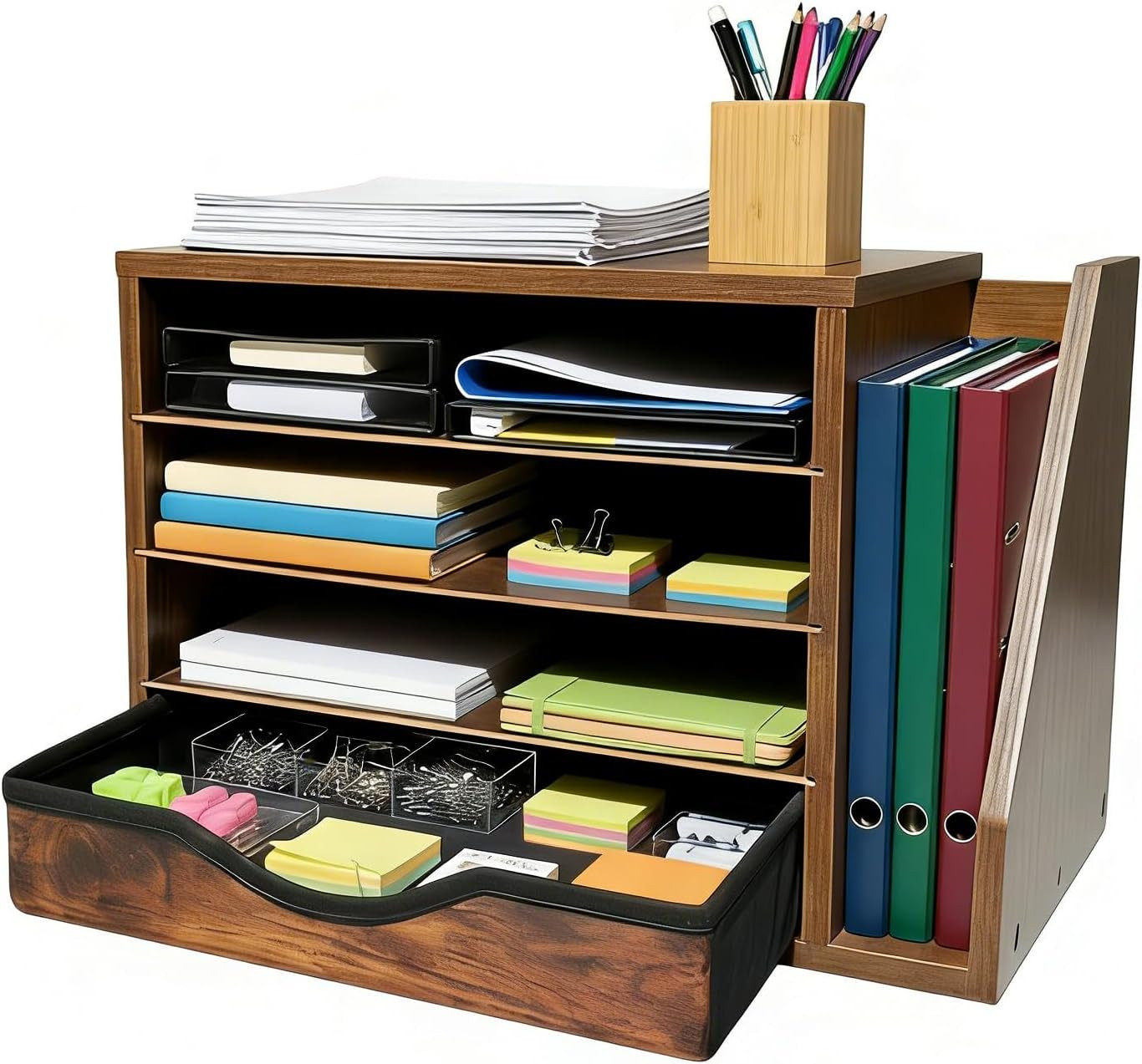 Wooden Desk Organizer with Drawers, Office Organizers, 4 Tier Desk Organizer and