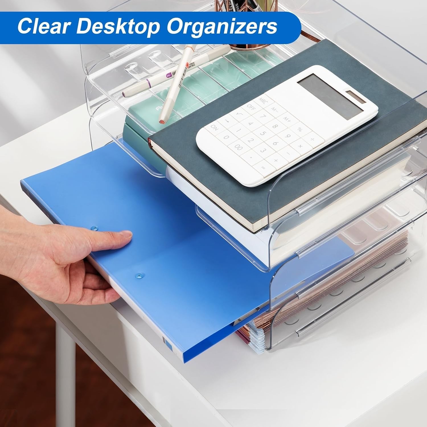 Desk Organizer & Storage,4-Tier Paper Letter Tray Organizers,Stackable Clear
