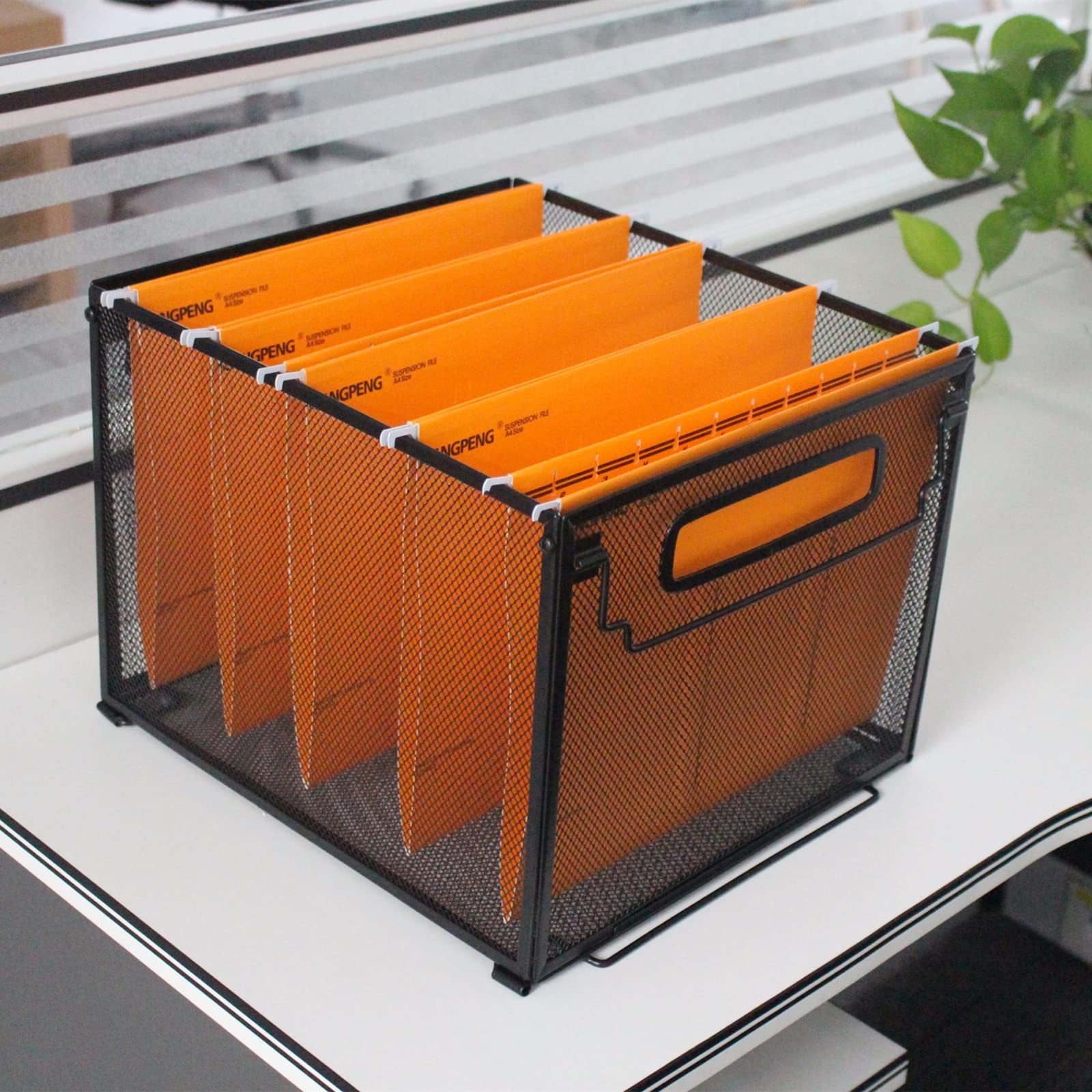 SETTFRFE Letter Size Metal Mesh Hanging File Folder Organizer Crate Black