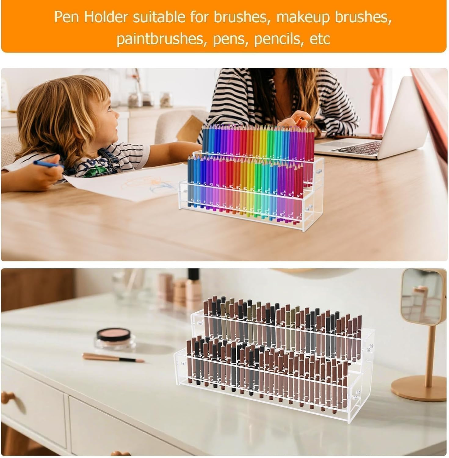 2PCS 96-Slots Pen Display Stand,2-Tier Acrylic Pen Holder for Craft Shows,12Mm