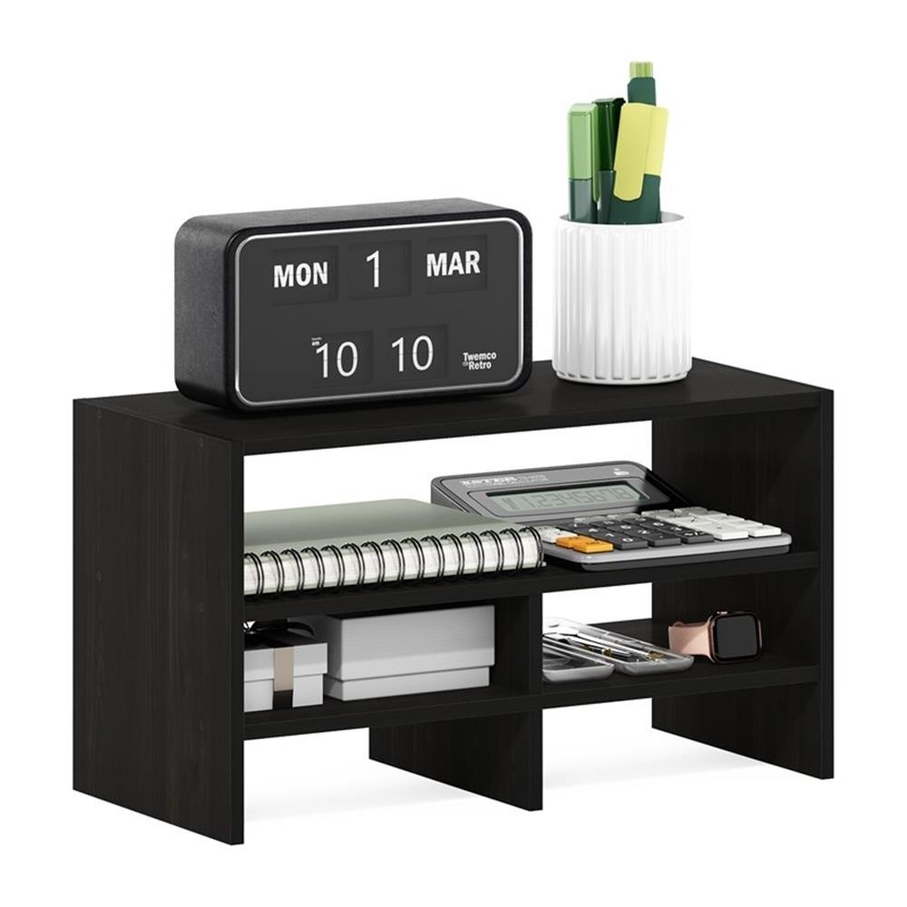 Pemberly Row Contemporary Desk Top Organizing Shelf Bookcase in Espresso