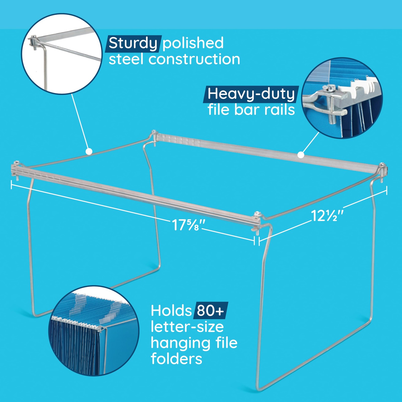 Blue Summit Hanging File Bars For Cabinet, Letter Size,