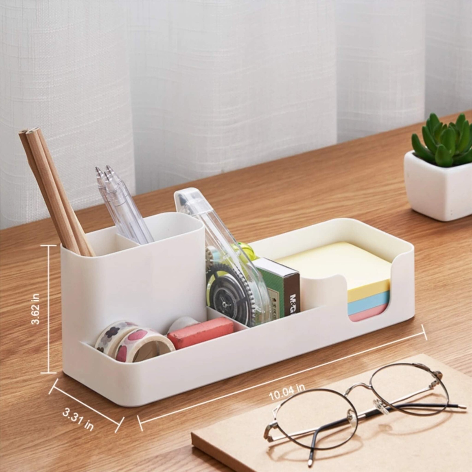 Pen Holder Desk Organizer White HIPS Plastic Sticky Note Storage