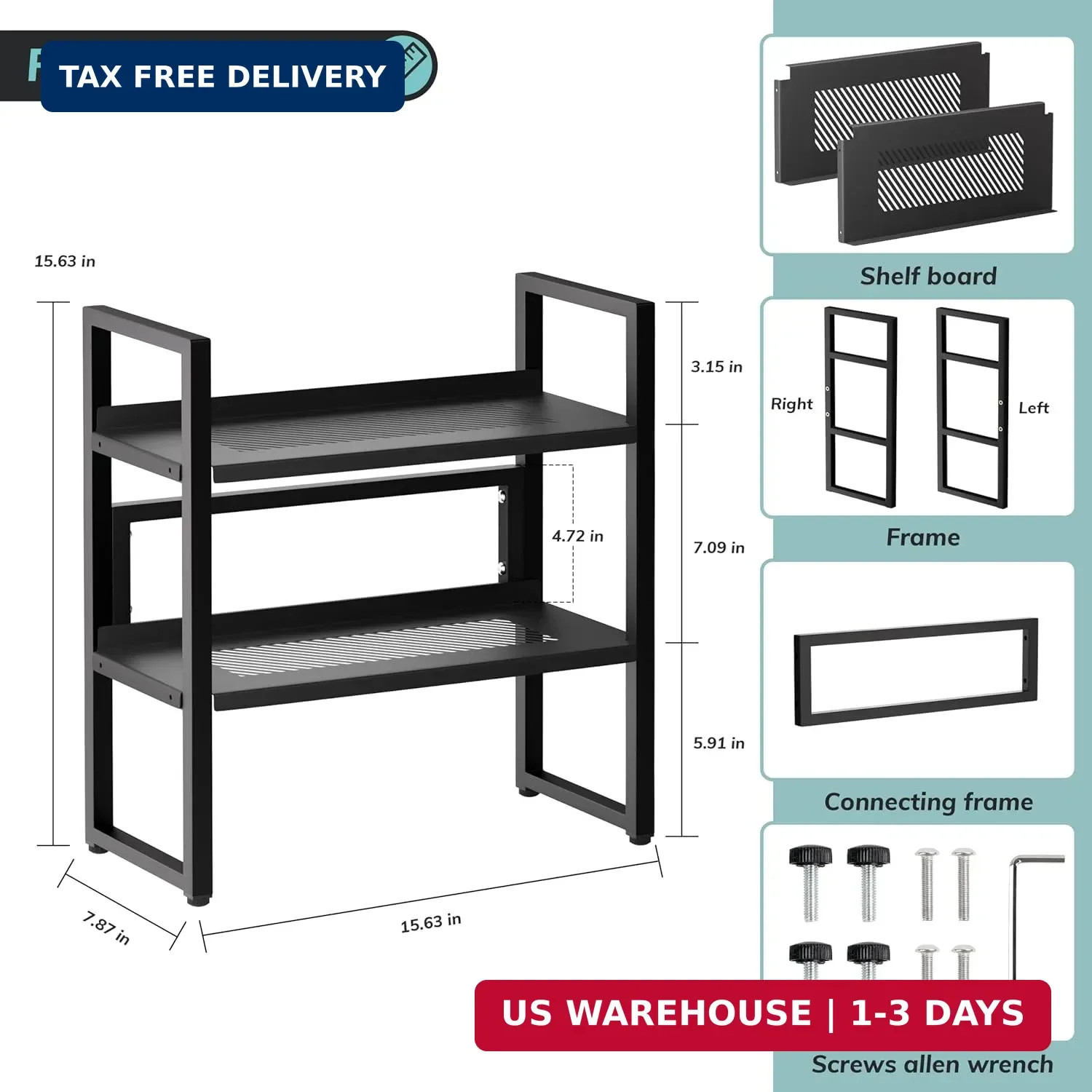 Brakki Desk Shelf Organizer, 2-Tier Desktop Bookshelf, Small Office Shelf | Adju
